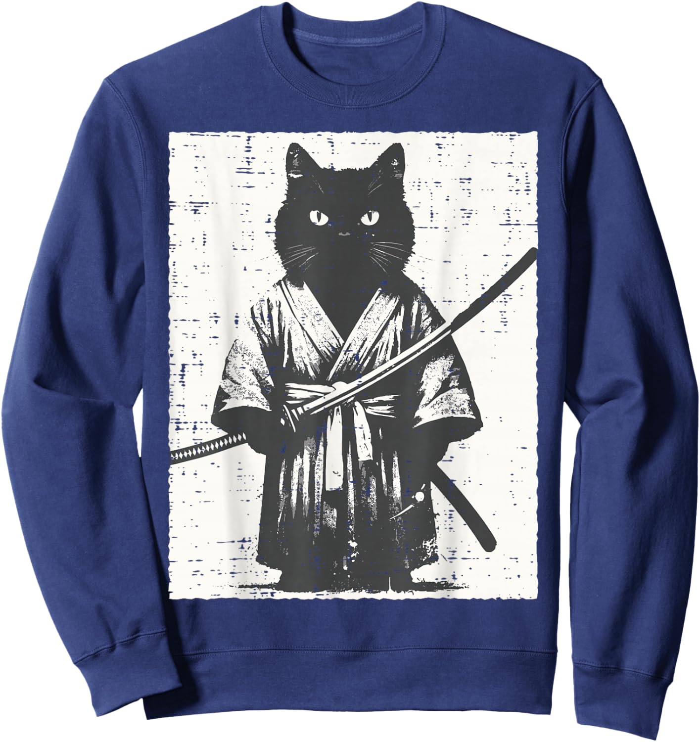 Japanese Black Cat Kimono Katana Samurai Art Men Women Kids Sweatshirt - Sweatshirt | Navy