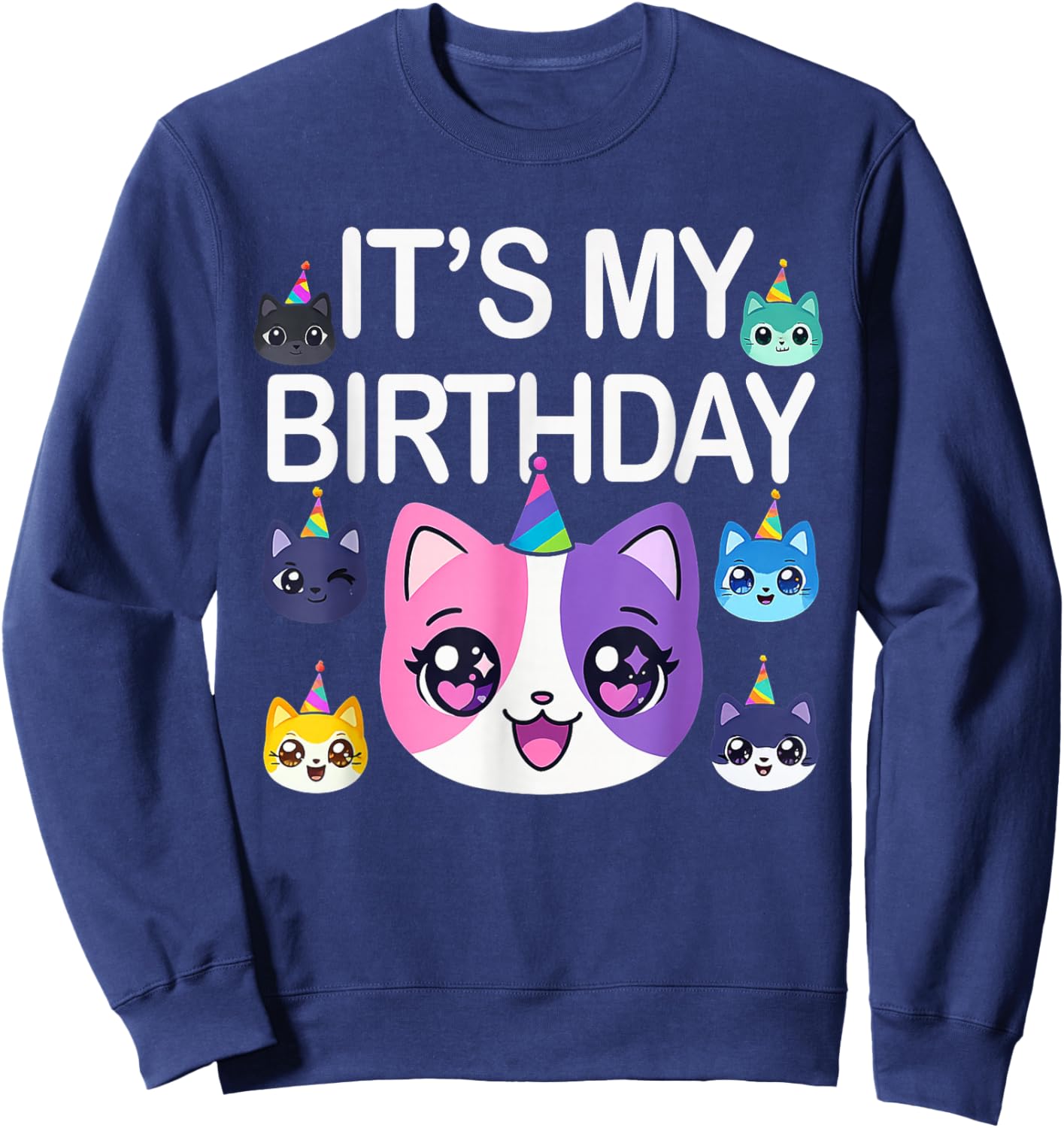 Meemeow Cats Plush Squishy Pink Birthday Design Sweatshirt - Sweatshirt | Navy