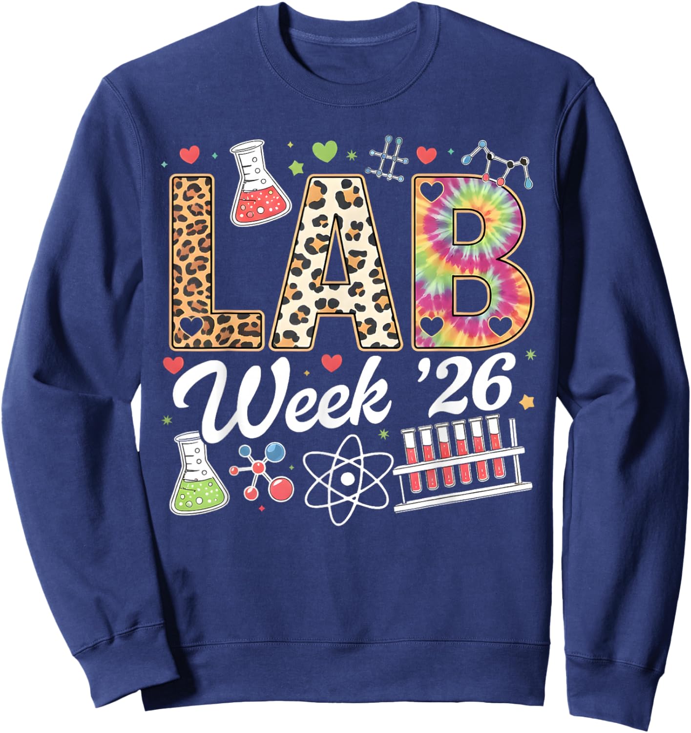 Lab Week 2026 Laboratory Tech Leopard Medical Technician Sweatshirt - Sweatshirt | Navy