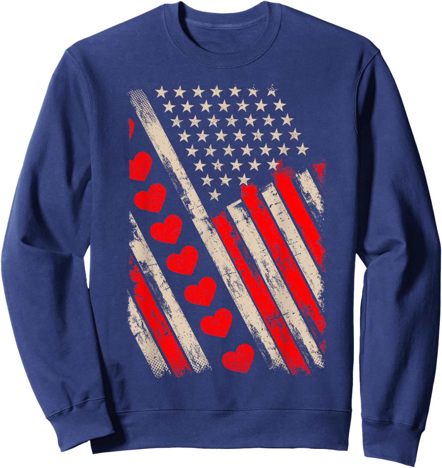 Vintage Valentines Day American Flag Hearts Boys Kids Sweatshirt - Sweatshirt | Navy