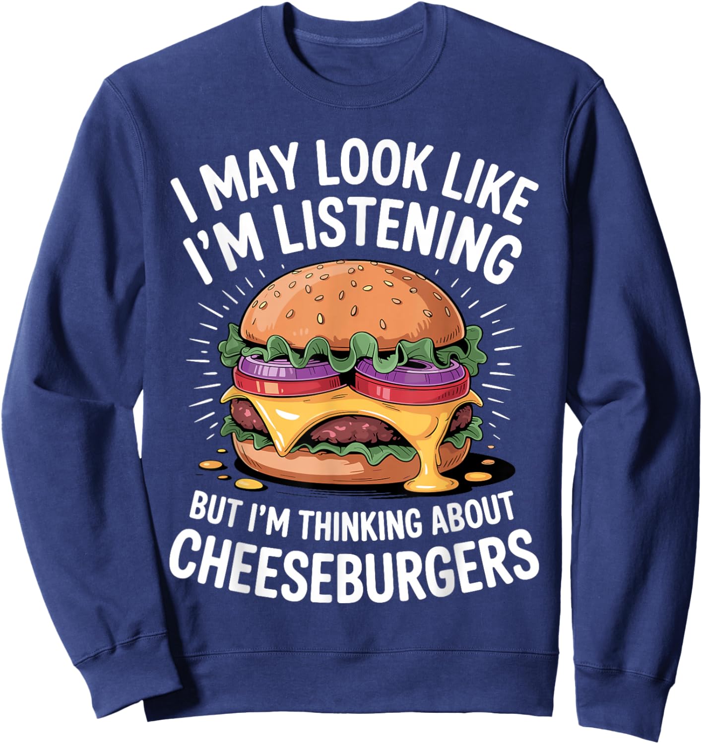 Funny Cheeseburger Art Women Kids Hamburger Burger Sweatshirt - Sweatshirt | Navy
