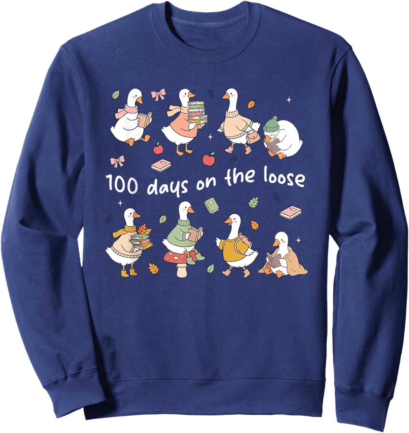 100 Days On-The-Loose Silly-Goose Teacher Girl Kid 100th Day Sweatshirt - Sweatshirt | Navy