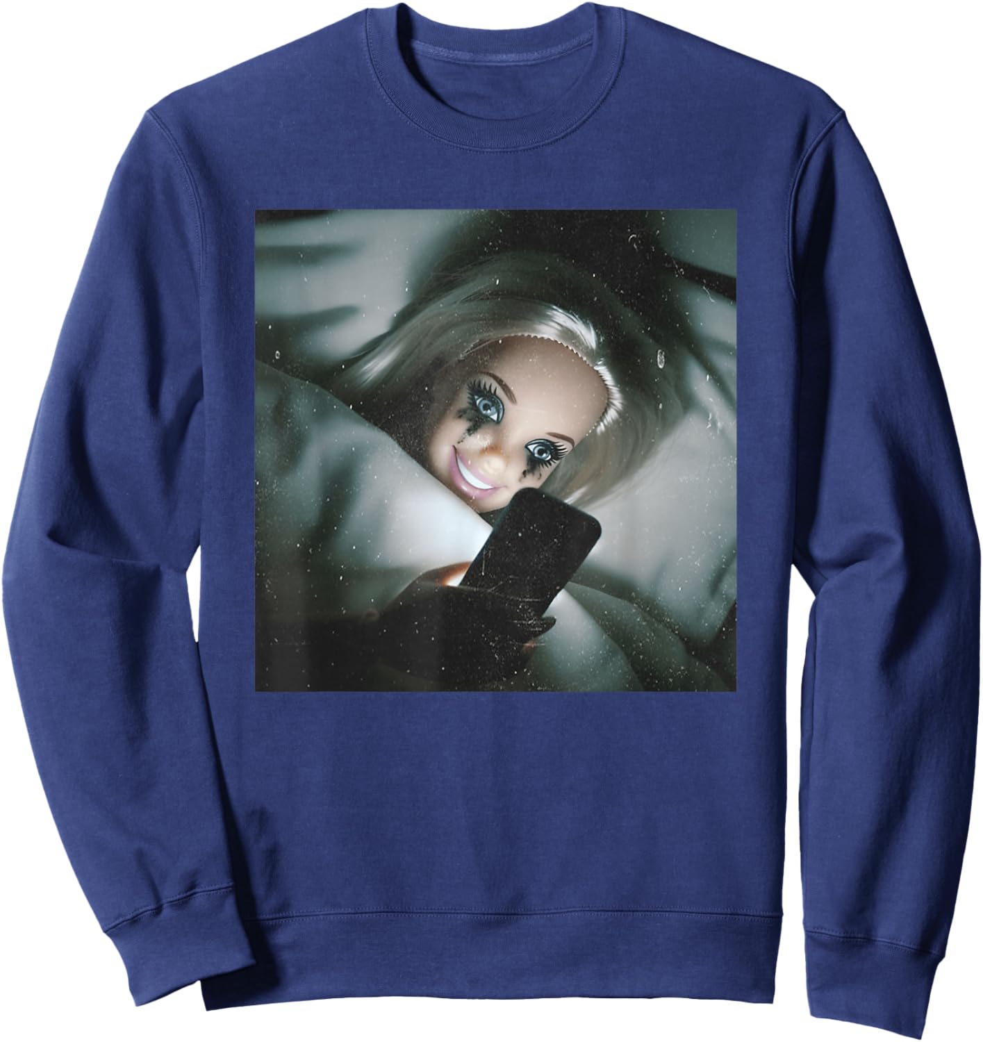 Creepy Sad Doll at Midnight Funny Horror Sweatshirt - Sweatshirt | Navy