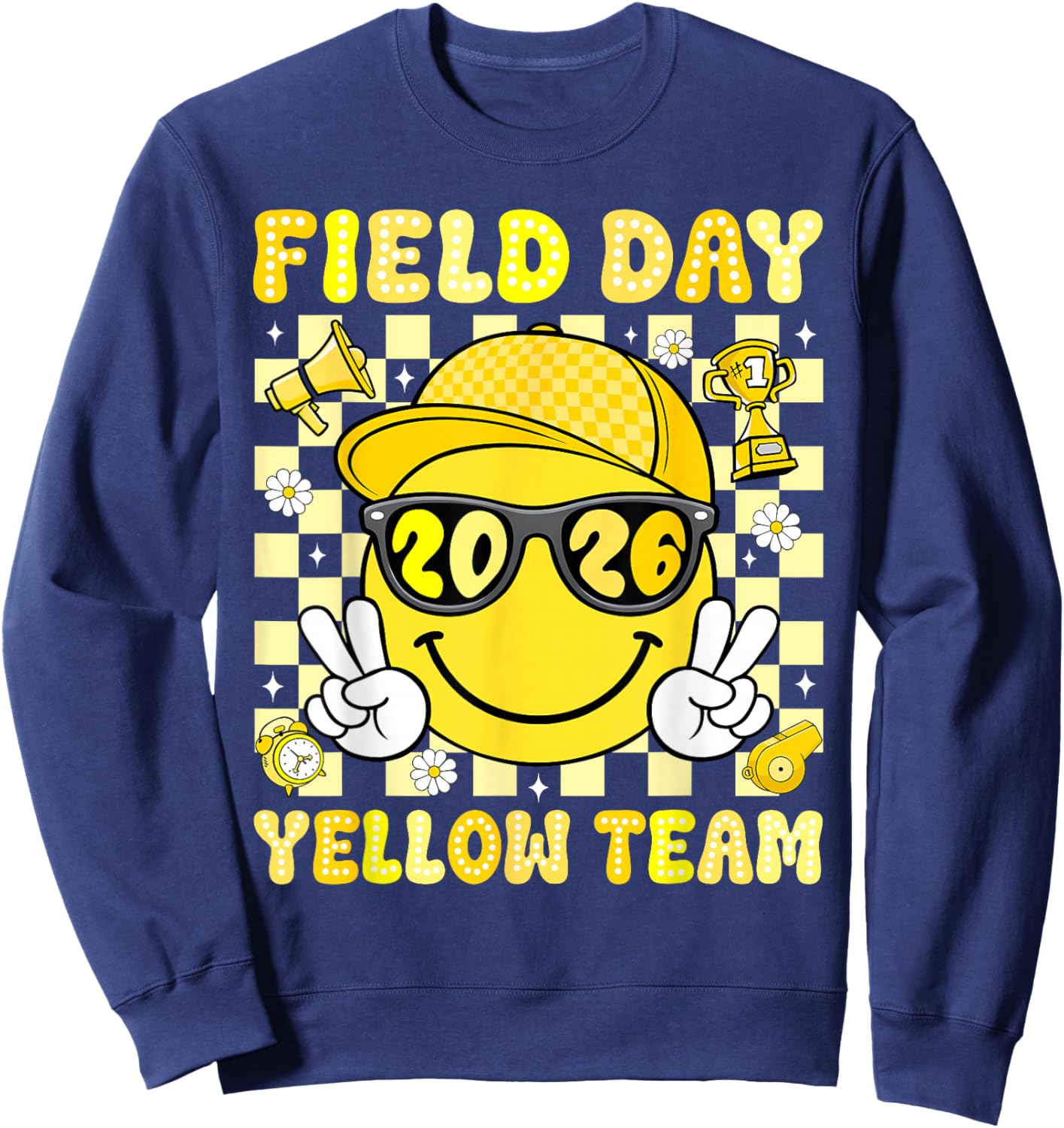 Field Day 2026 Yellow Team Smile Face Sports School Boy Kids Sweatshirt - Sweatshirt | Navy