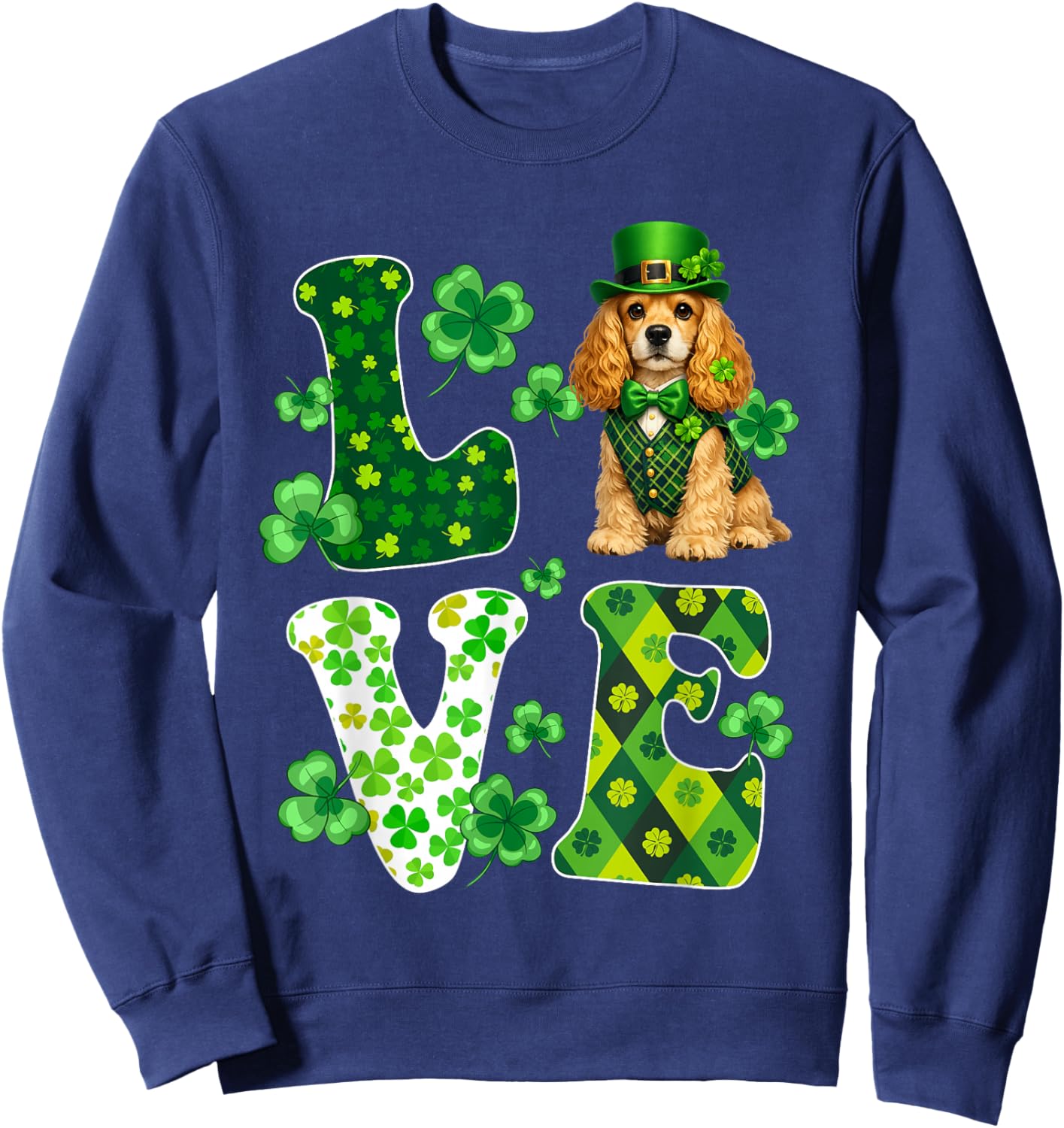 Love Cocker Spaniel Dog St Patricks Day Dog Lover Sweatshirt - Sweatshirt | Navy