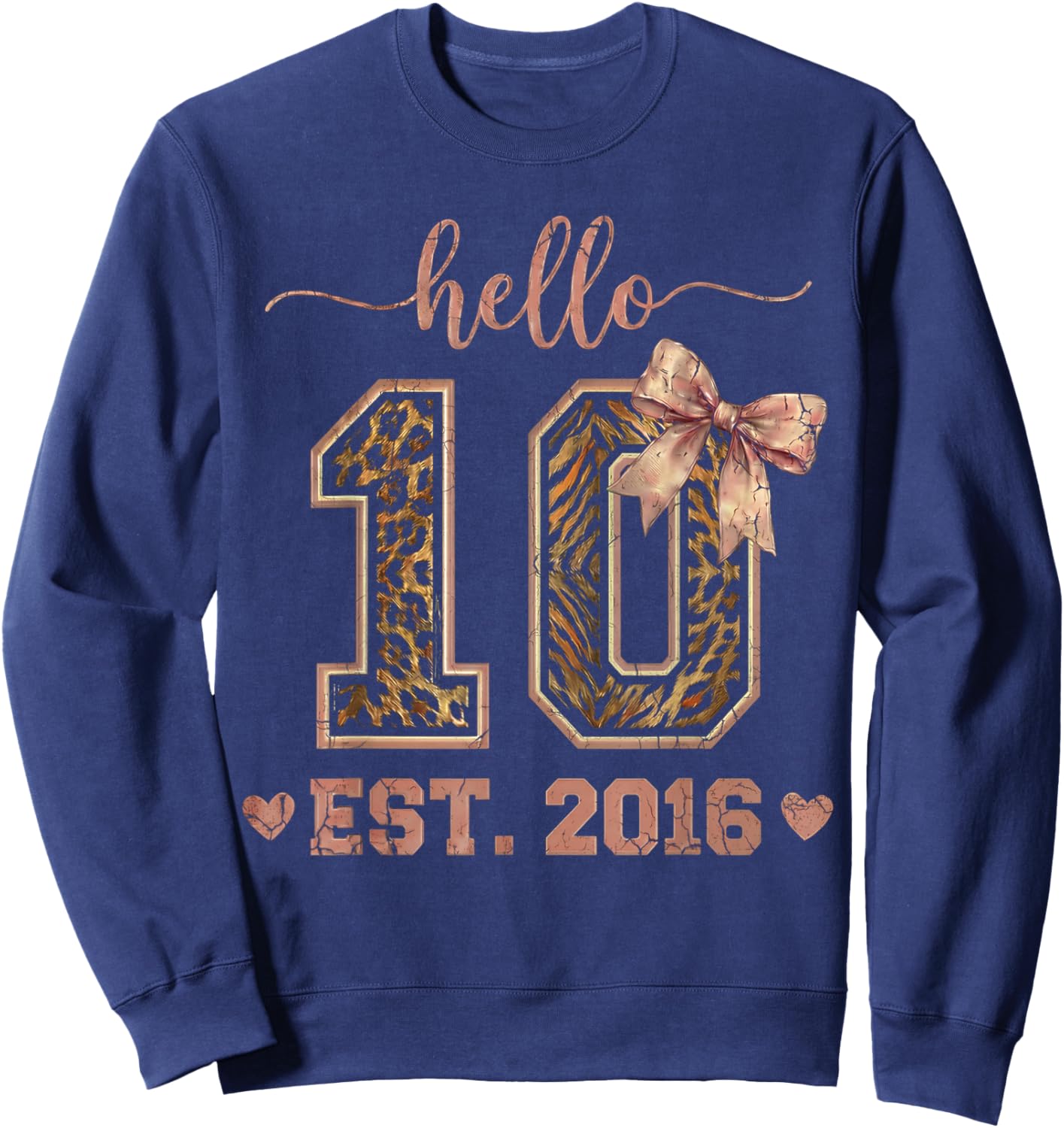 Hello Ten EST 2016 10th Birthday Coquette 10 Year Leopard Sweatshirt - Sweatshirt | Navy