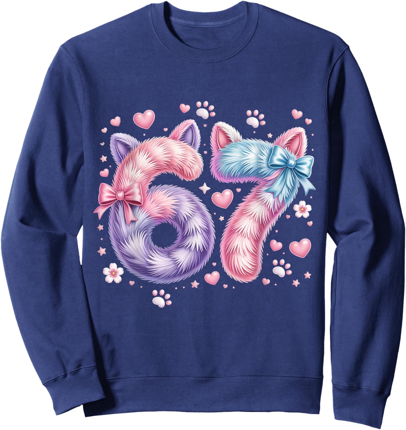 67 Six Seven Cat Shirt Kids Girls Boys Cat 6 7 Cat Six Seven Sweatshirt - Sweatshirt | Navy