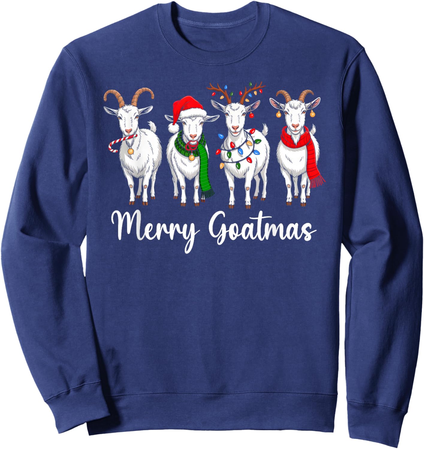 Merry Goatmas Santa Xmas Farm Animal Farmer Goat Christmas Sweatshirt - Sweatshirt | Navy
