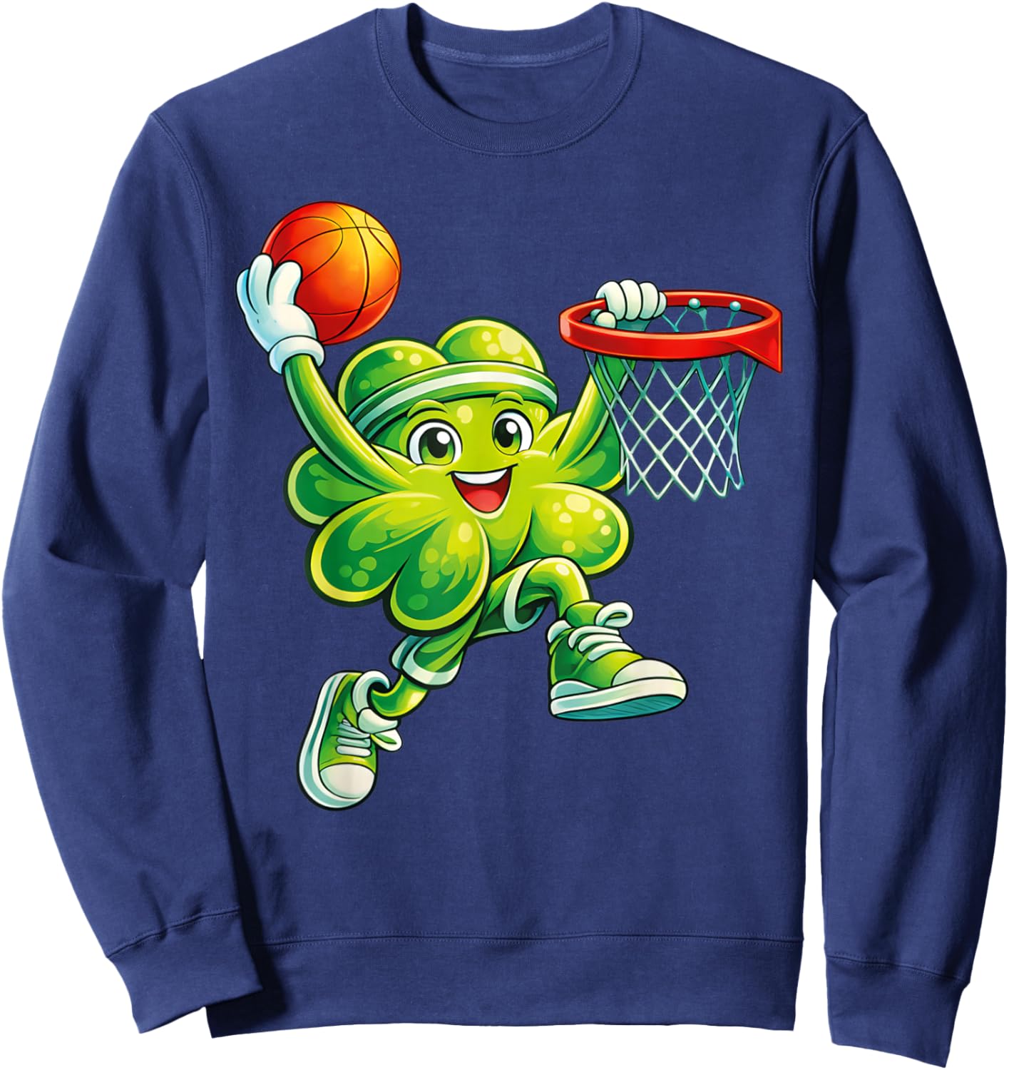 Funny Shamrock Playing Basketball St Patricks Day Boys Kids Sweatshirt - Sweatshirt | Navy