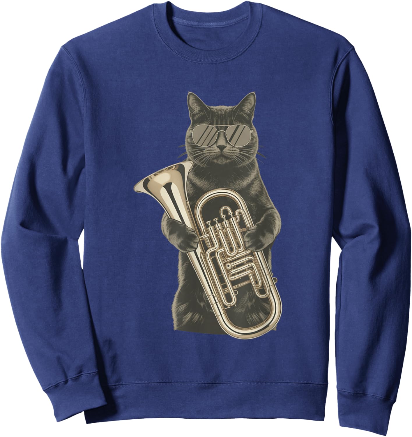 Moggy Cat Sunglasses Tuba Domestic Shorthair Tubist Sweatshirt - Sweatshirt | Navy