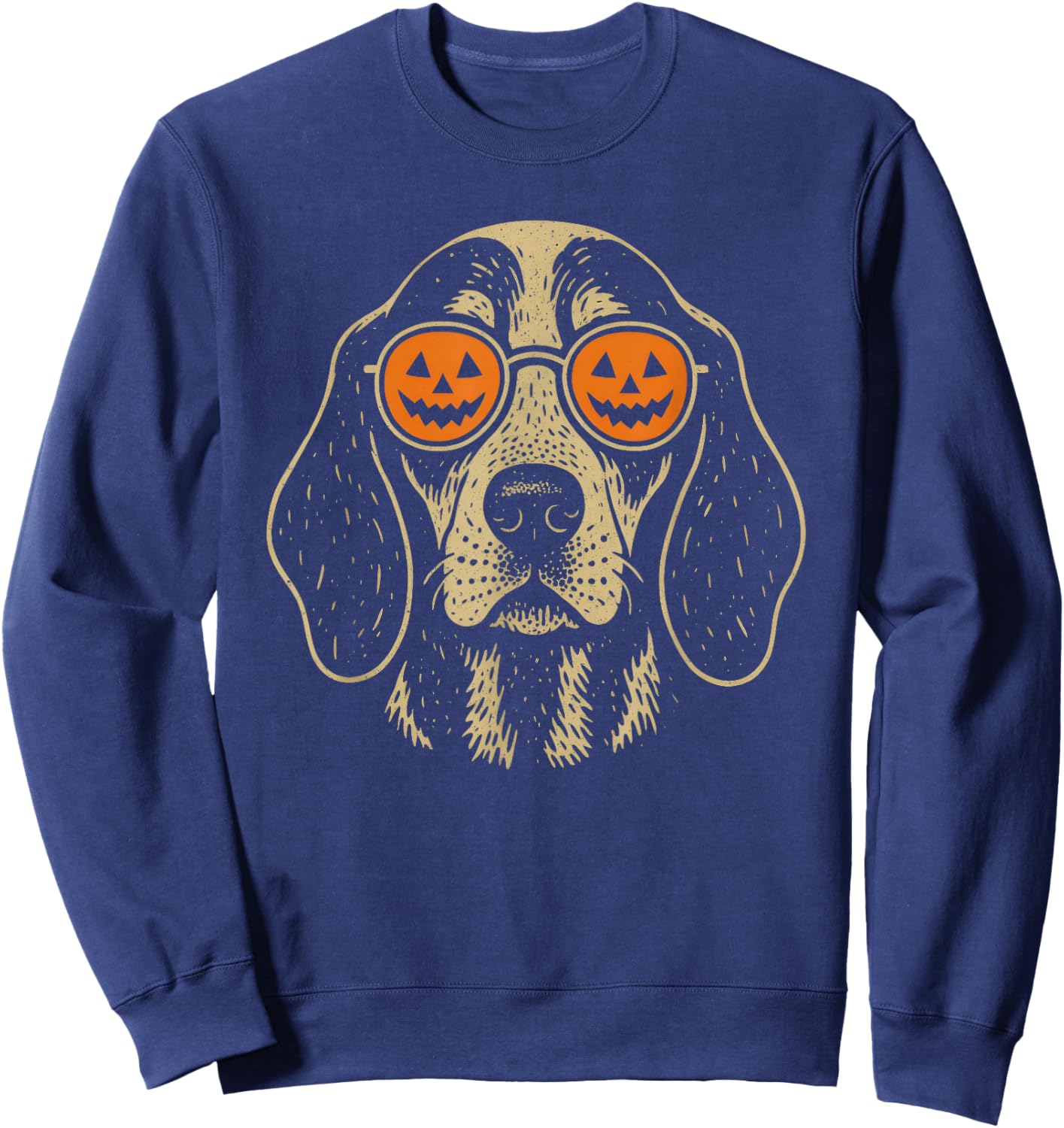 Halloween Bluetick Coonhound Dog with Pumpkin Glasses Gift Sweatshirt - Sweatshirt | Navy