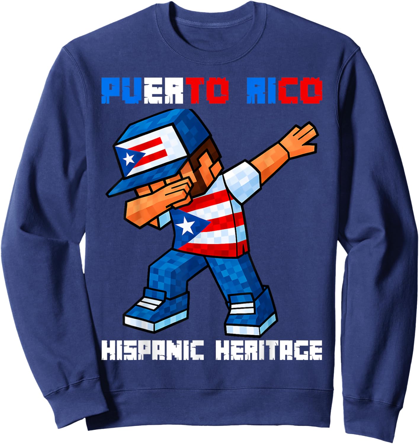 Puerto Rico Dab Boy Game Pixel Hispanic Heritage Rican Kids Sweatshirt - Sweatshirt | Navy