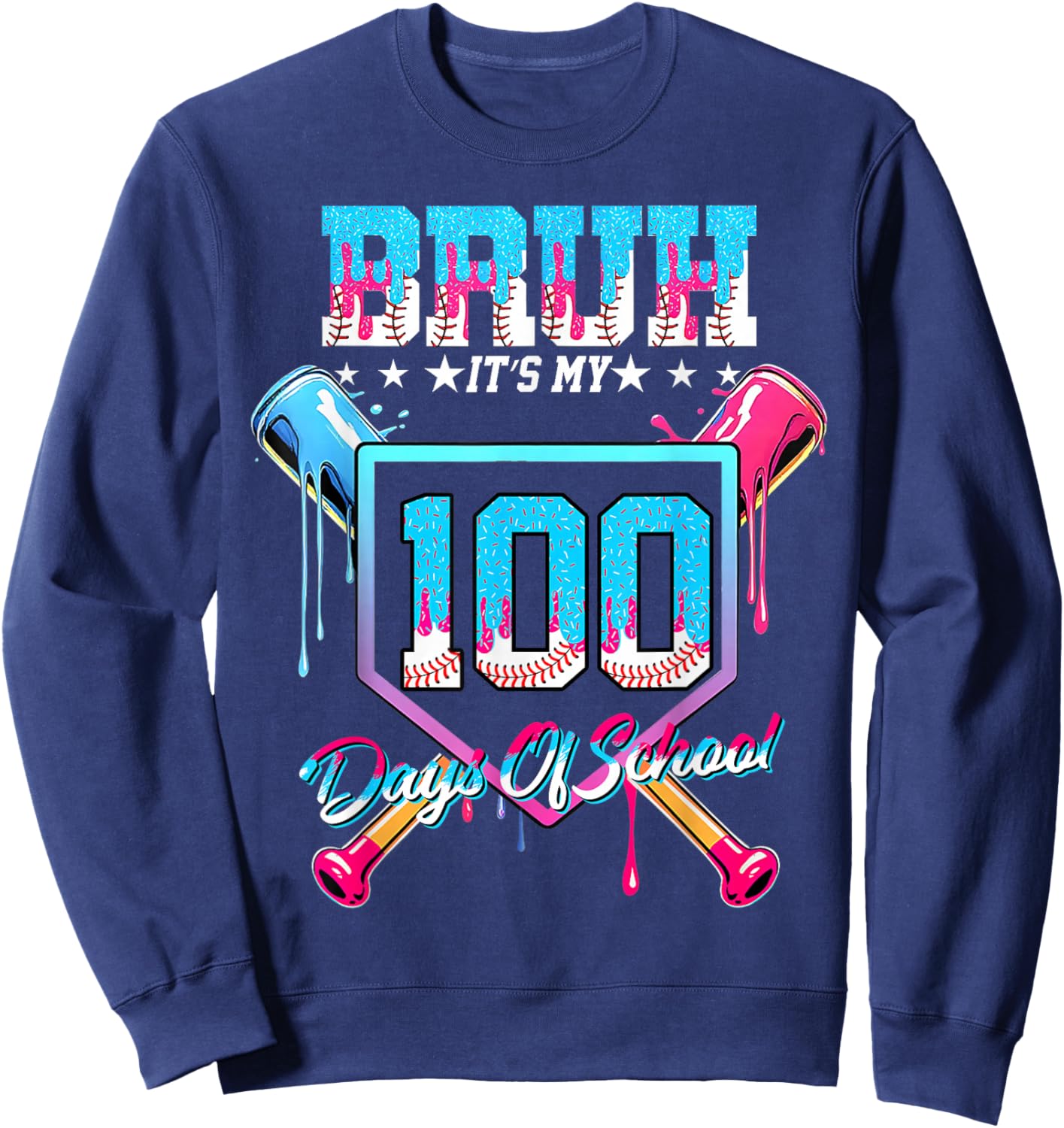 100 Days of School Ice Cream Drip Baseball 100 Days Smarter Sweatshirt - Sweatshirt | Navy