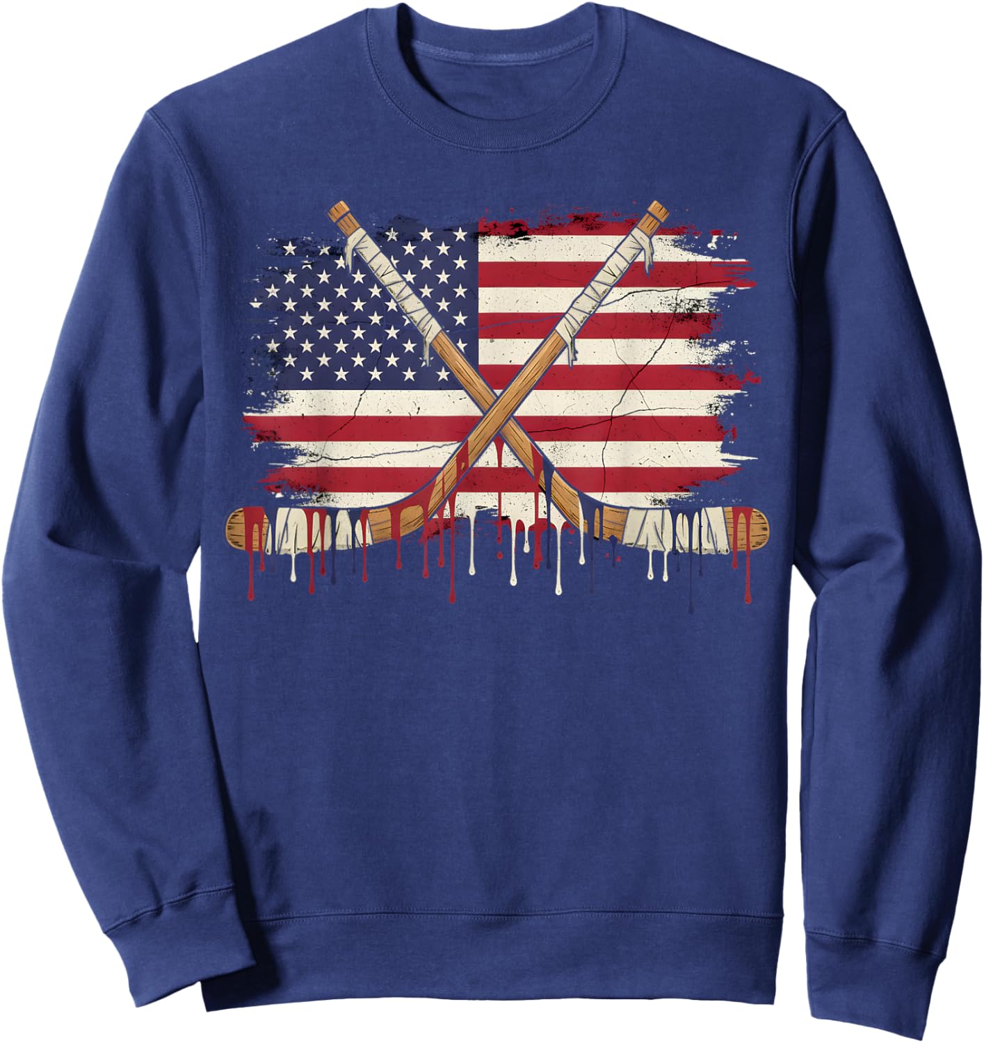 Ice Hockey Ice Cream Drip Boys American Flag Youth Players Sweatshirt - Sweatshirt | Navy