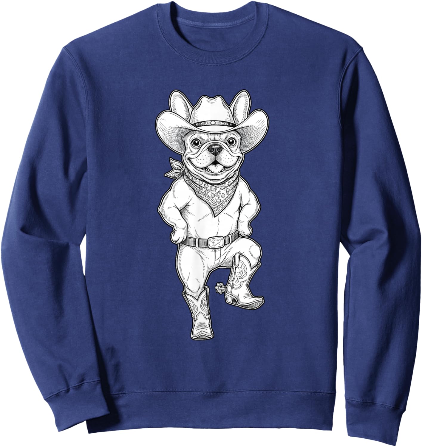 Howdy French Bulldog Cowboy Western Country Vintage Sketch Sweatshirt - Sweatshirt | Navy