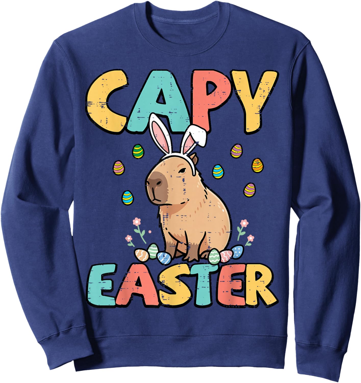 Capy Easter Capybara Bunny Ears Cute Rodent Women Girls Kids Sweatshirt - Sweatshirt | Navy