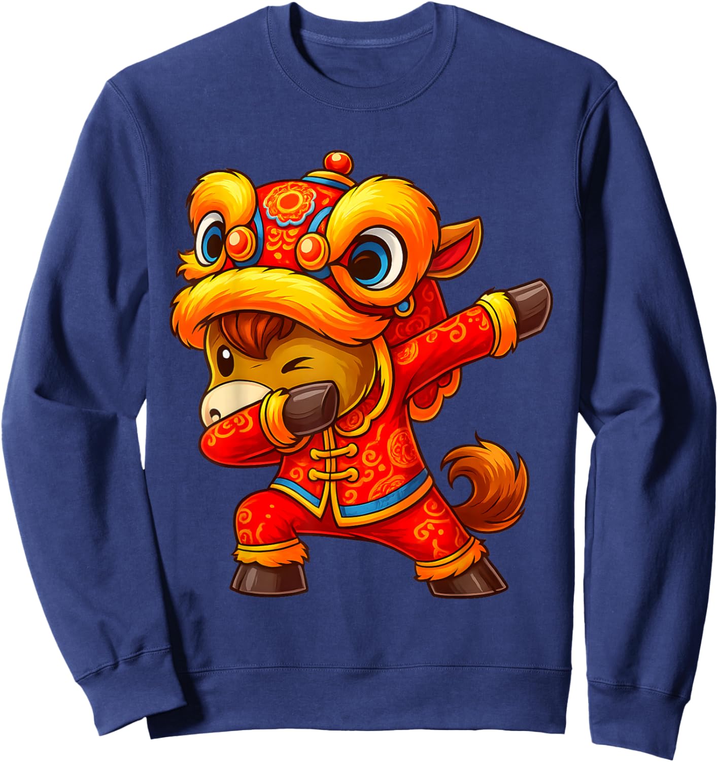 Lunar Chinese New Year of The Horse Funny Dabbing Horse Kids Sweatshirt - Sweatshirt | Navy