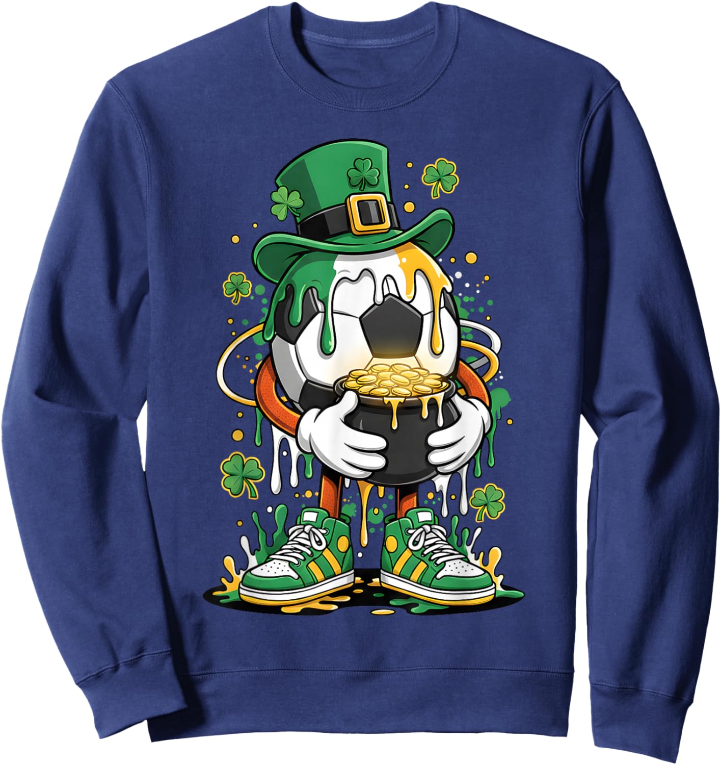St Patrick Day Lucky Soccer Irish Shamrock Sport Drip Sweatshirt - Sweatshirt | Navy