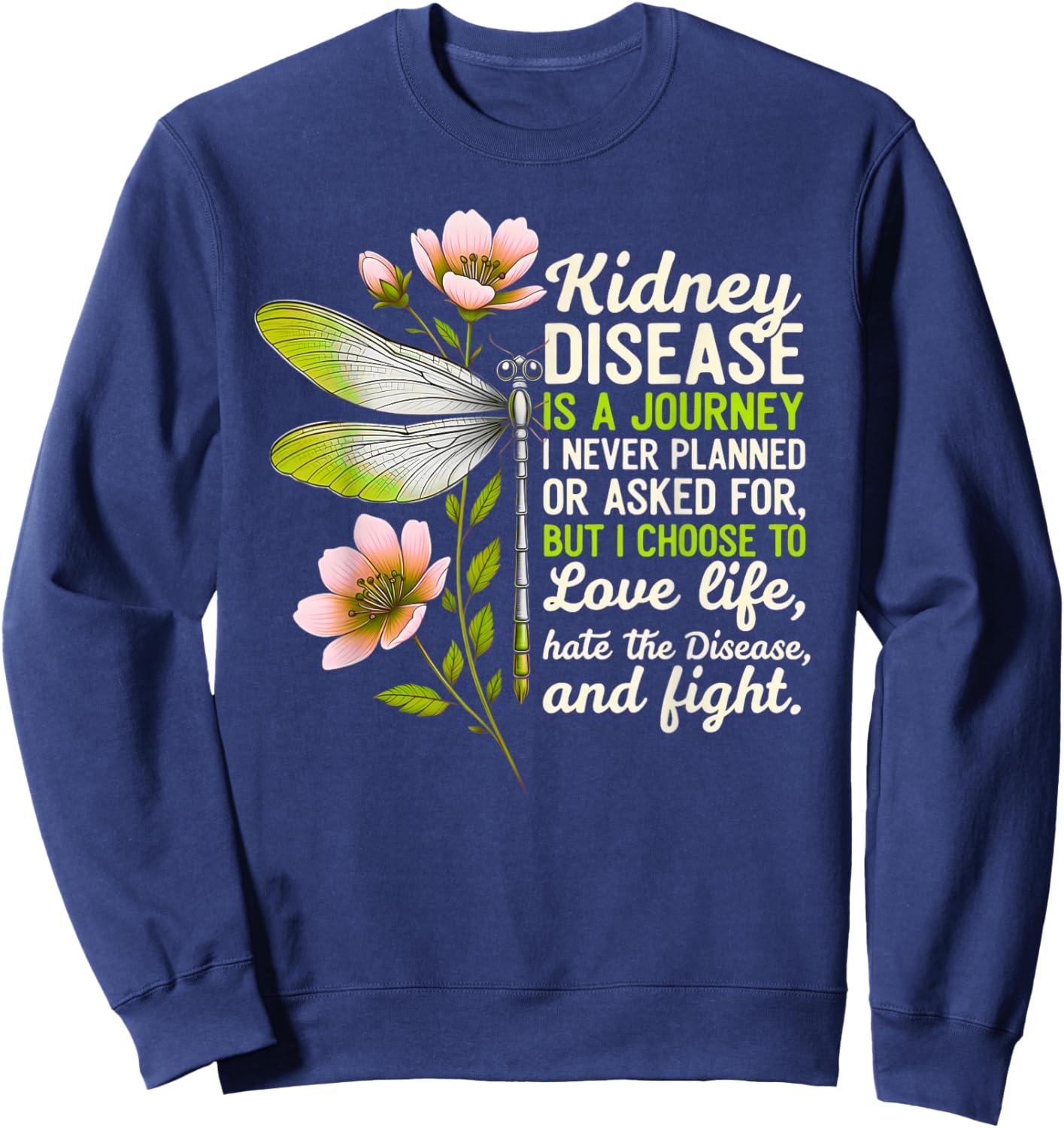 Kidney Disease Awareness Butterfly Ribbon Kidney Warrior Sweatshirt - Sweatshirt | Navy