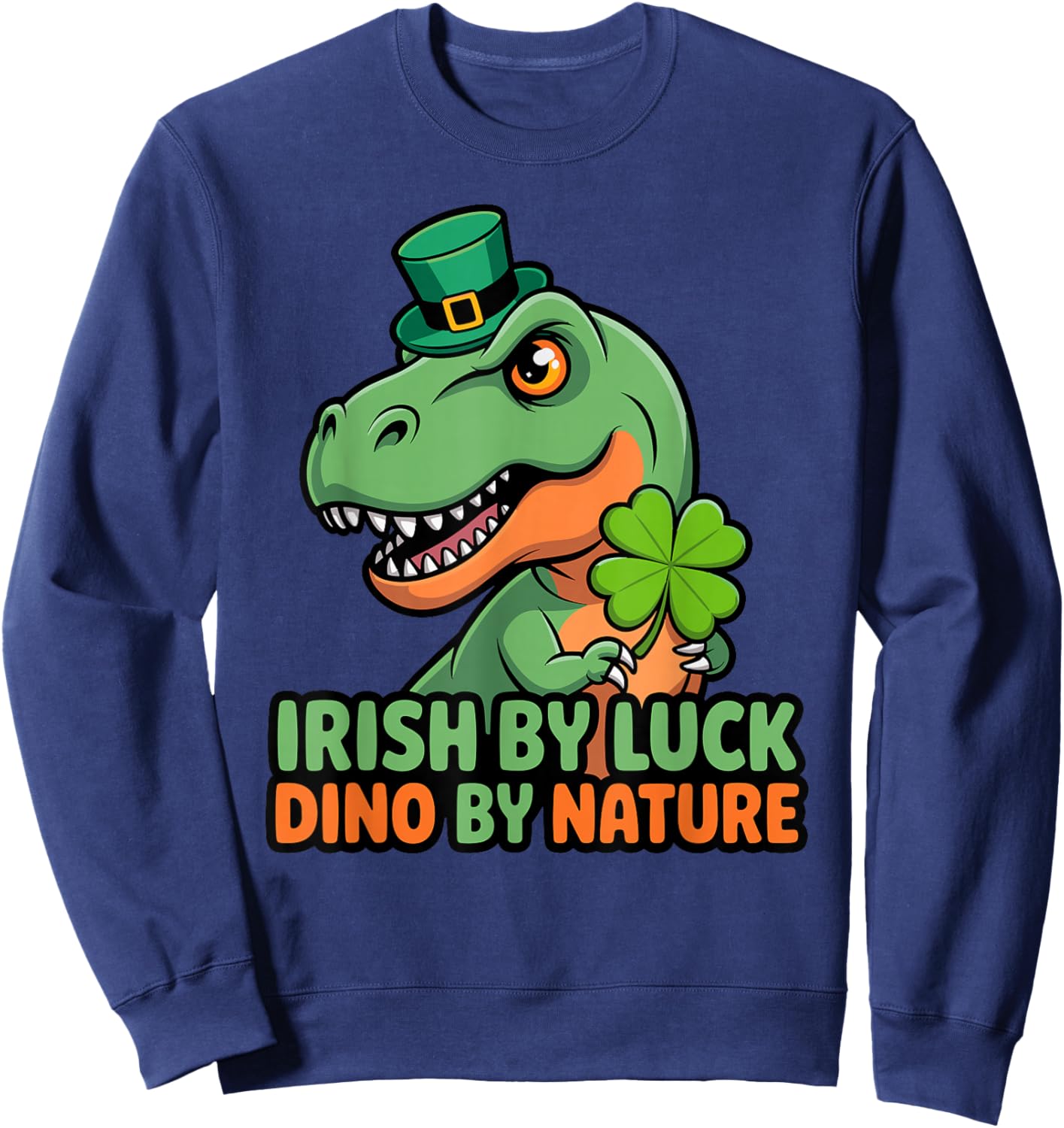 Irish by Luck Dino by Nature St Patricks Day T-Rex Boys Sweatshirt - Sweatshirt | Navy