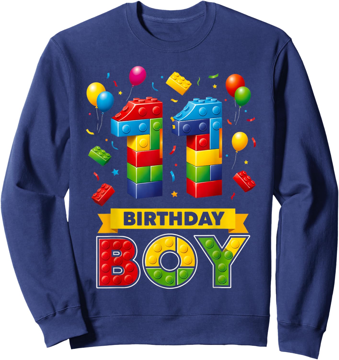 11 Year Old Building Blocks Kids It's My 11th Birthday Boy Sweatshirt - Sweatshirt | Navy