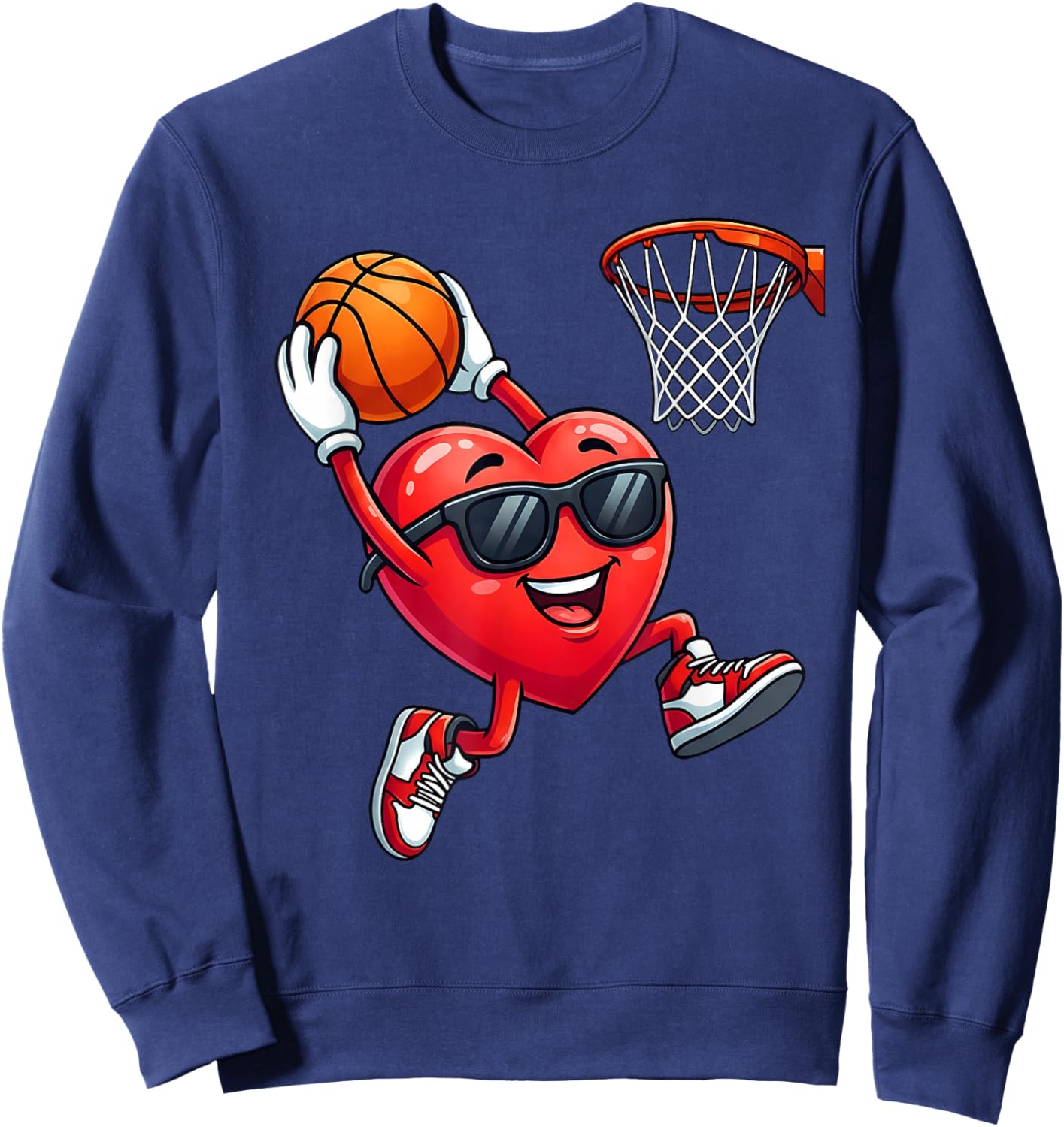 Valentines Day Basketball Funny Red Heart Boys Kids Sweatshirt - Sweatshirt | Navy
