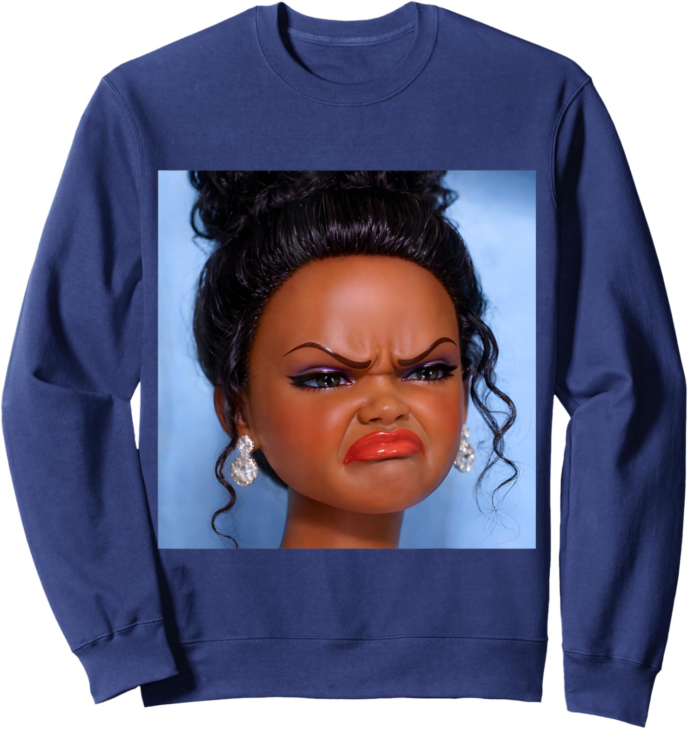 Angry Disgusted Black Doll Face Meme Sweatshirt - Sweatshirt | Navy