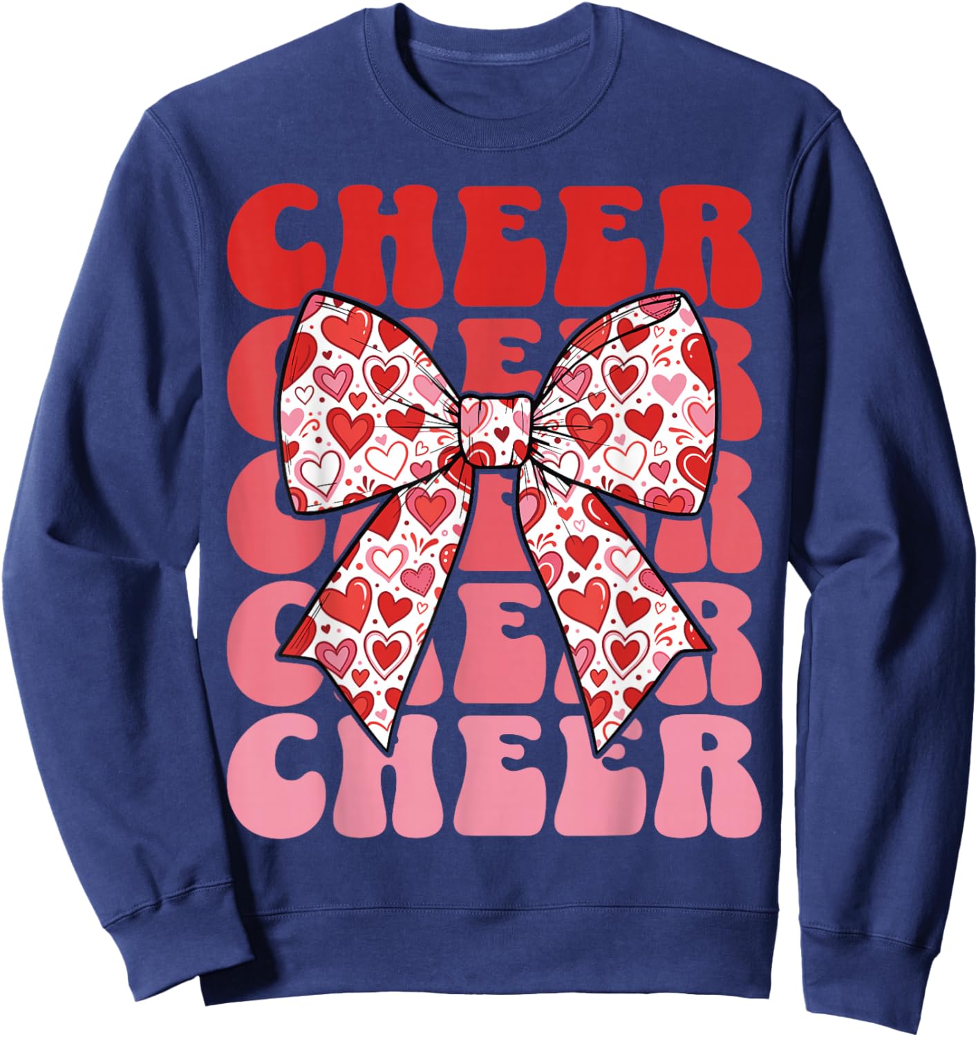 Valentines Cheer Mom Coquette Bow Sport Groovy Cheerleader Sweatshirt - Sweatshirt | Navy