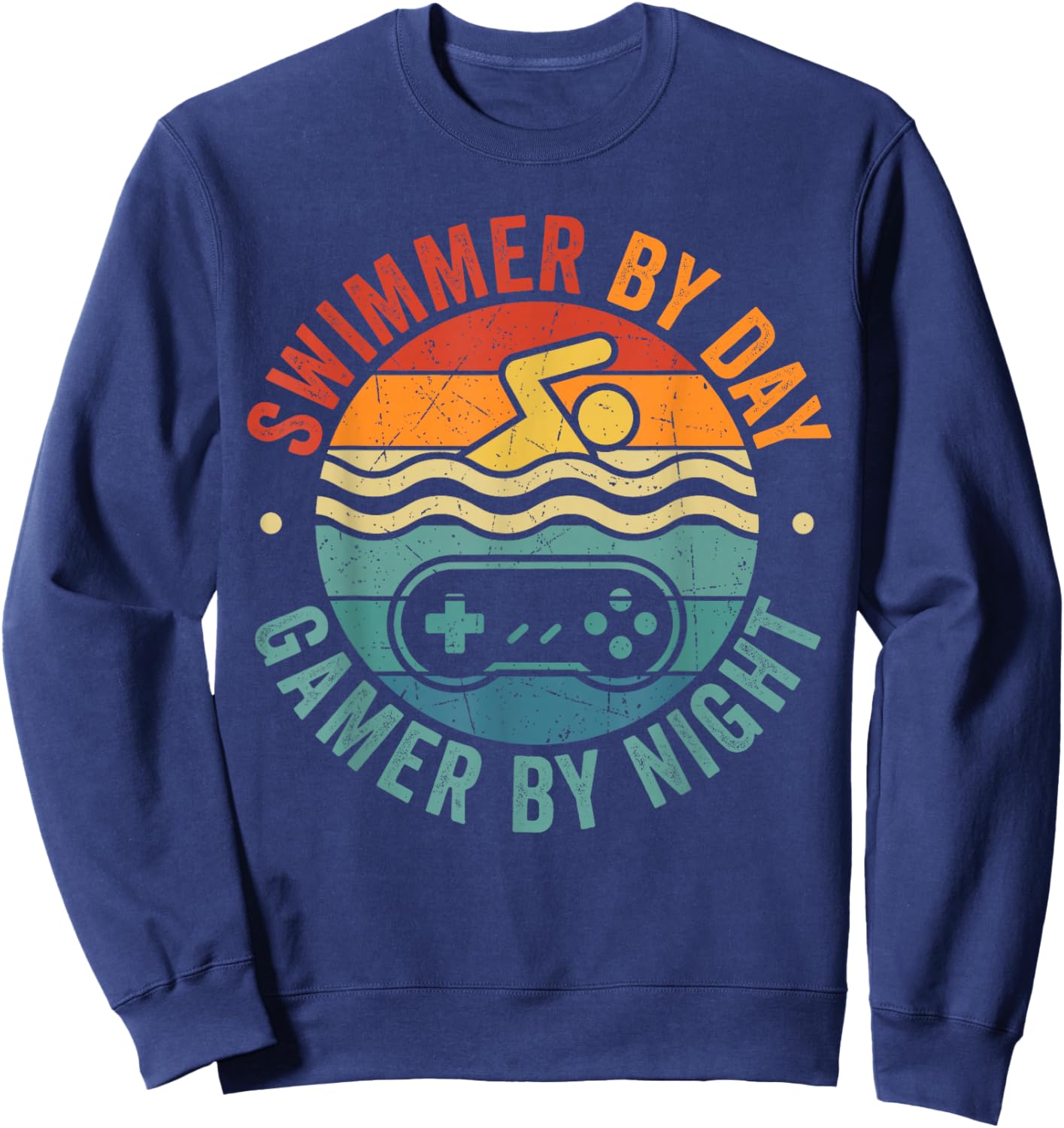 Swimmer by Day Gamer by Night Funny Swmming Gaming Boy Dad Sweatshirt - Sweatshirt | Navy