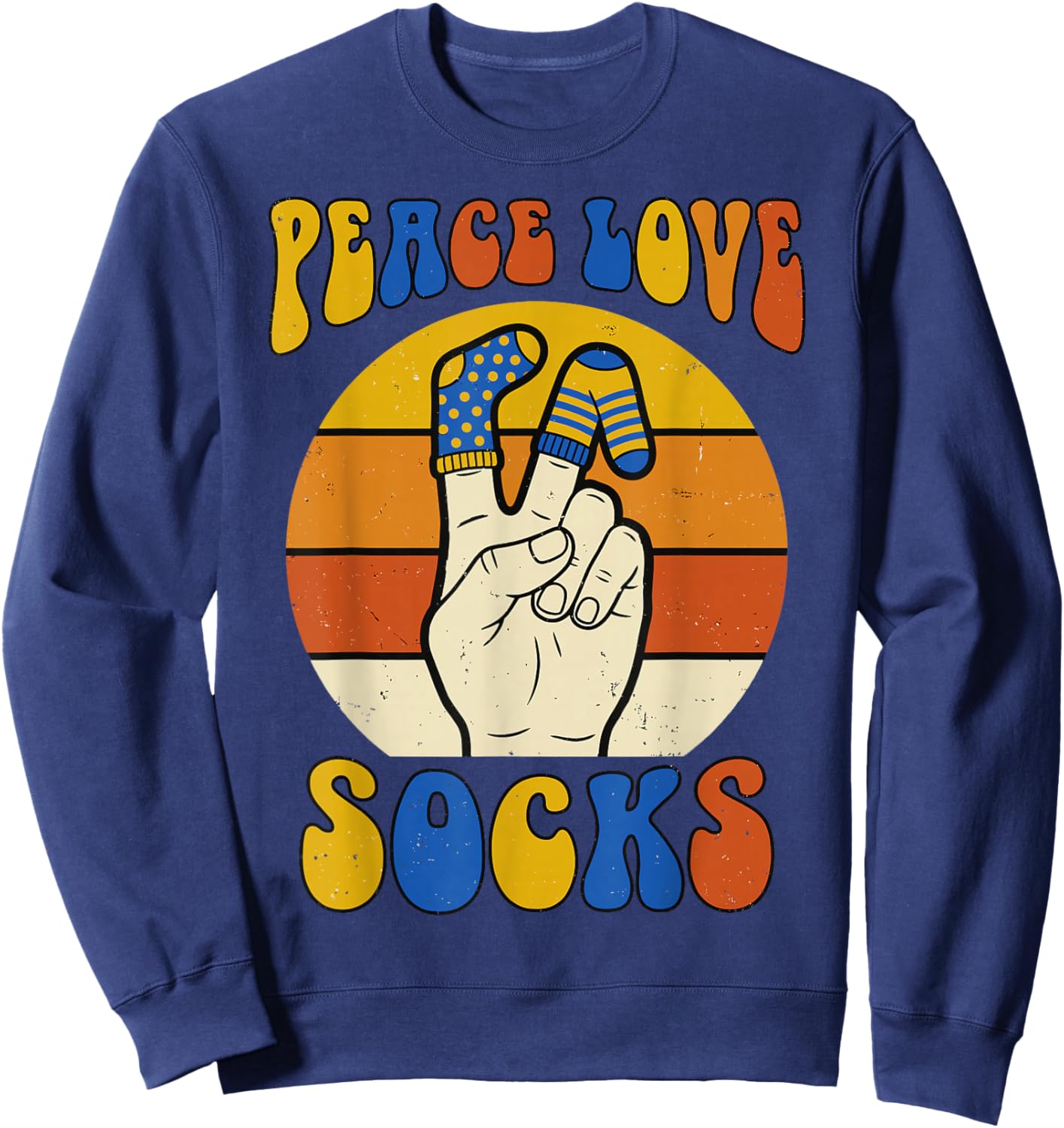 Retro Peace Love Socks Trisomy 21 Awareness T21 Inclusion Sweatshirt - Sweatshirt | Navy