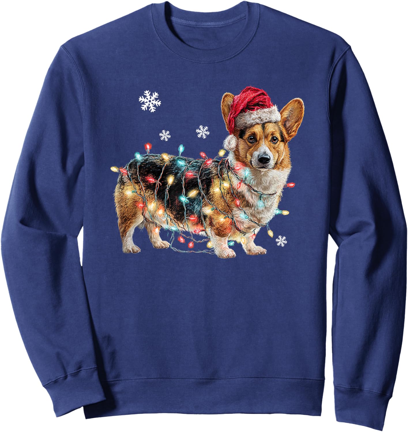 Funny Corgi Dog Santa Merry Christmas Lights Sweatshirt - Sweatshirt | Navy