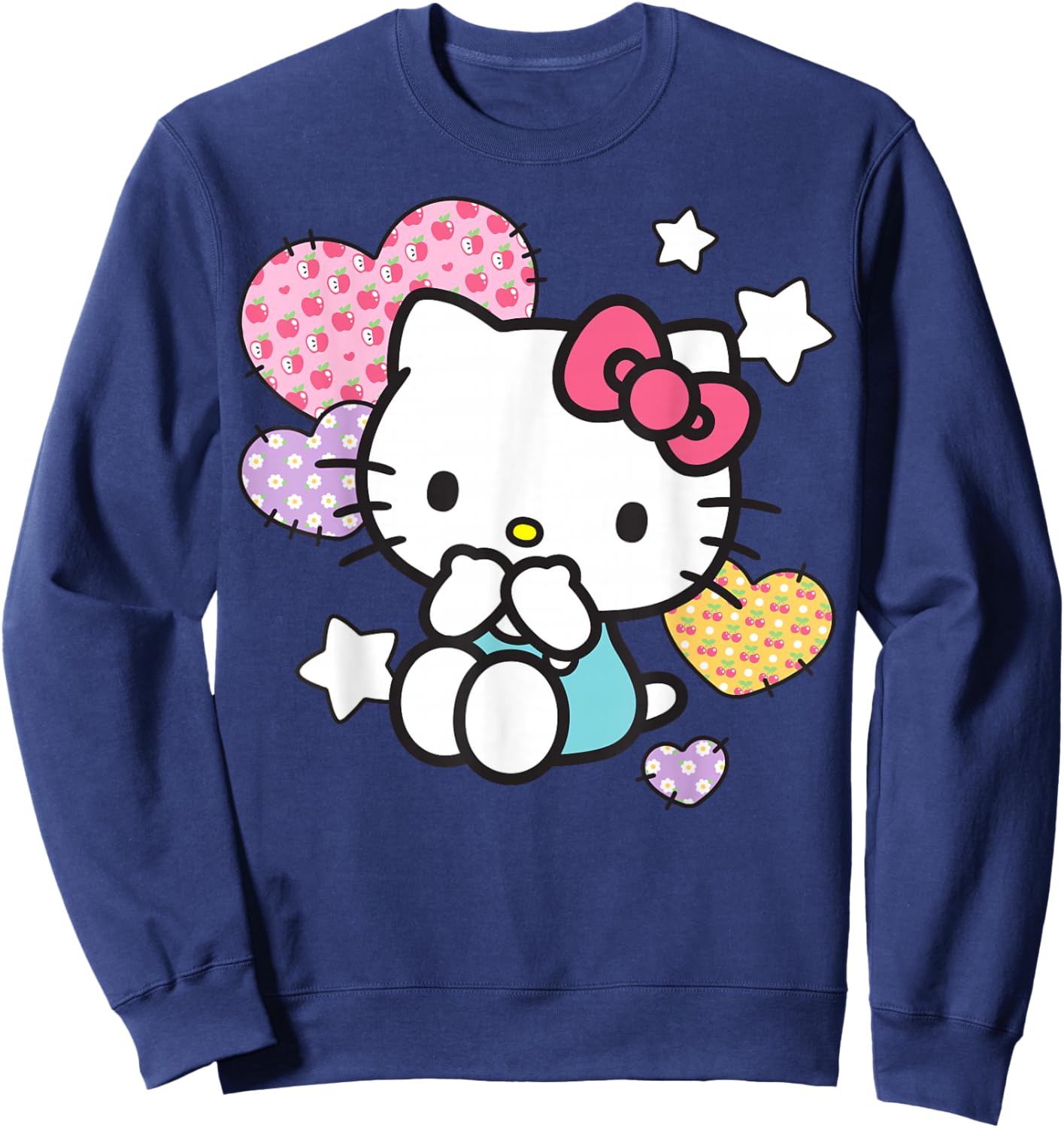 Hello Kitty Stars and Patched Hearts Apples Cherries Daisies Sweatshirt - Sweatshirt | Navy