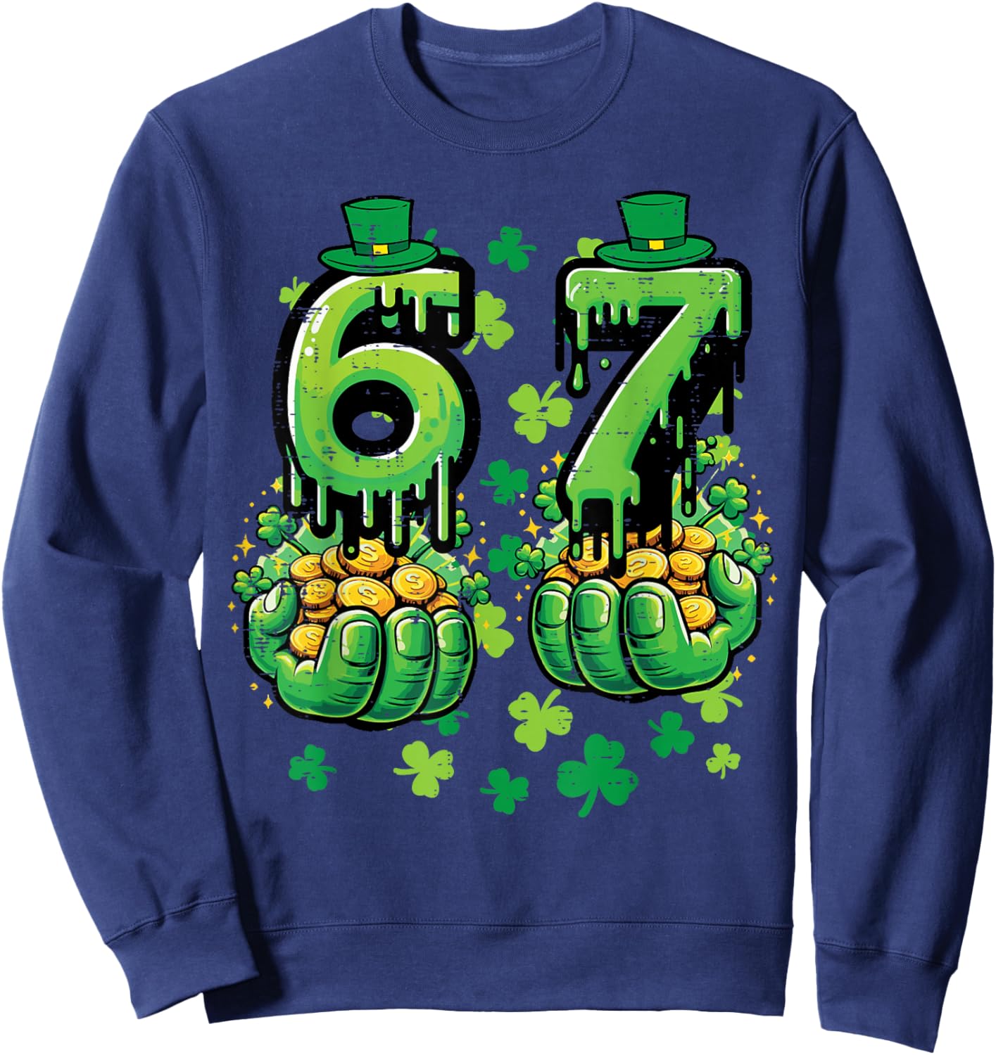 6 7 St Patricks Day 67 Six Seven Meme Teacher Boy Kids Youth Sweatshirt - Sweatshirt | Navy