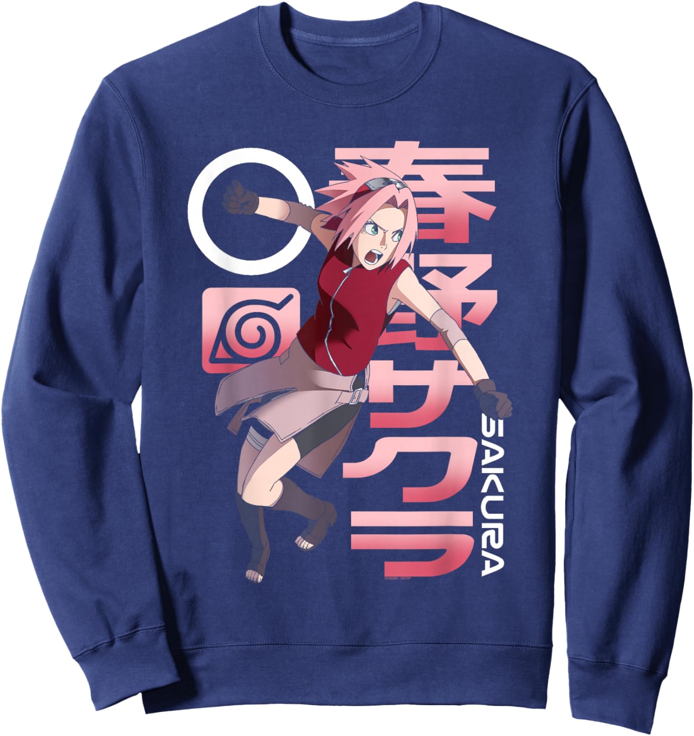Naruto Shippuden Sakura Pink Kanji Collage Anime Sweatshirt - Sweatshirt | Navy