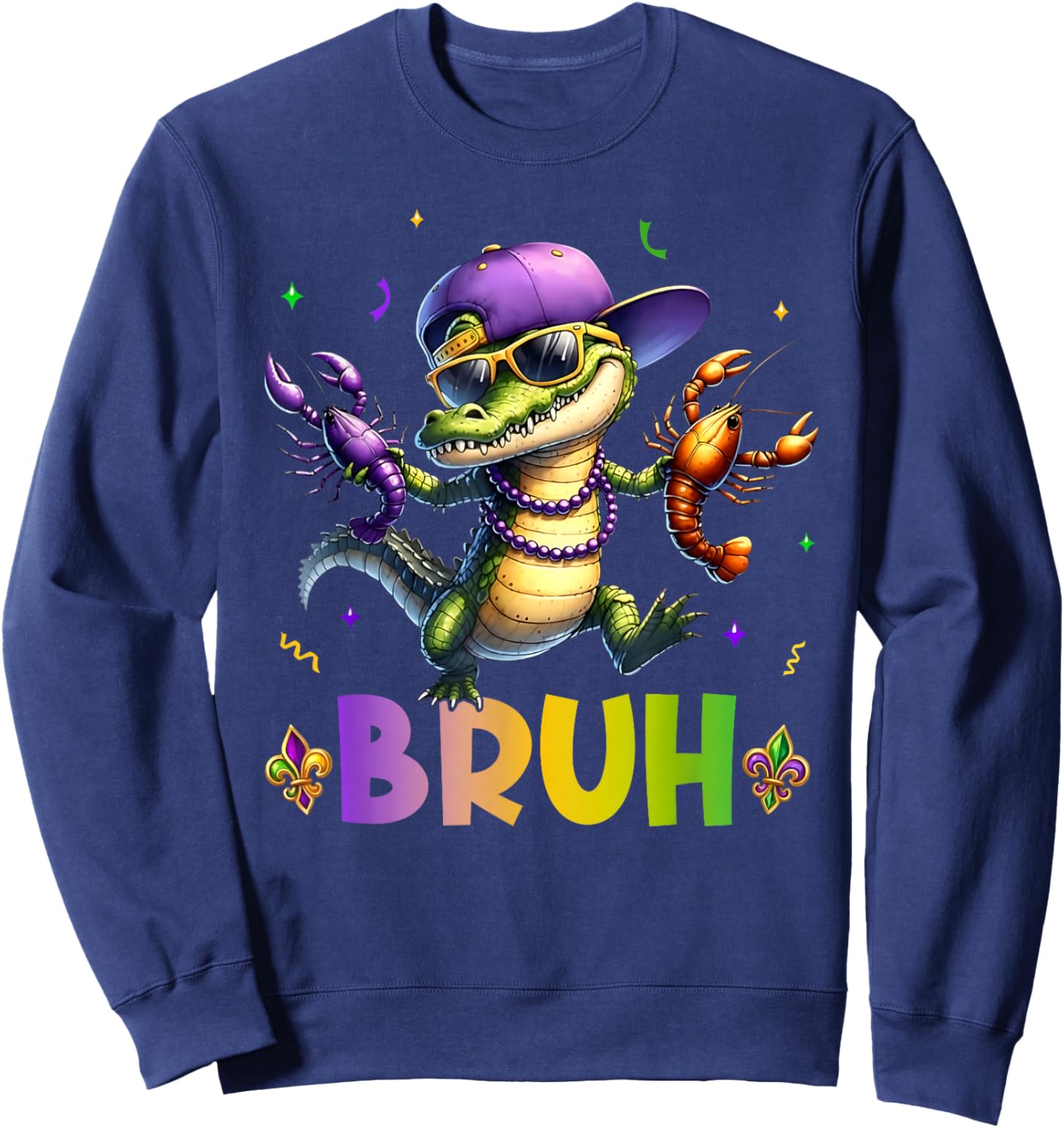 Mardigator Alligator Bruh Mardi Gras Costume Teens Boys Kids Sweatshirt - Sweatshirt | Navy