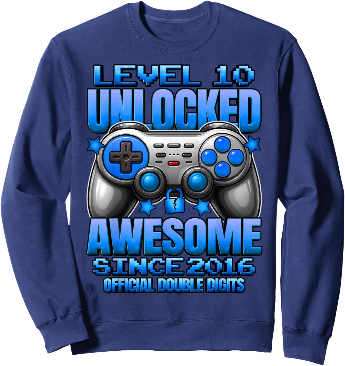 Official Double Digits Level 10 Unlocked 10th Birthday Boy Sweatshirt - Sweatshirt | Navy