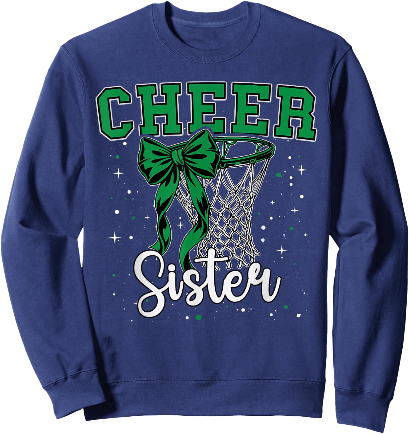 Cheer Sister Basketball Bow Cheerleader Cheerleading Green Sweatshirt - Sweatshirt | Navy