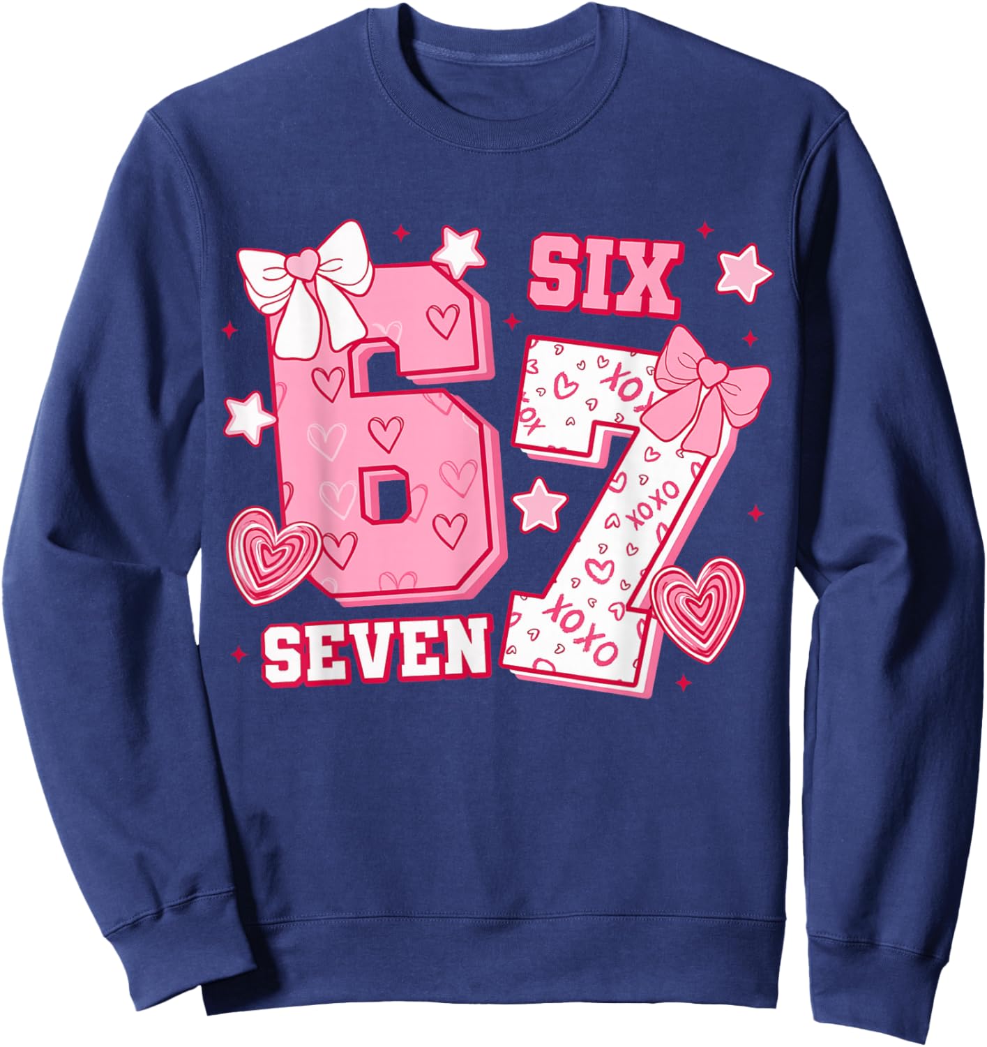Pink Coquette Bow 67 Six Seven Meme Valentines Day Sweatshirt - Sweatshirt | Navy