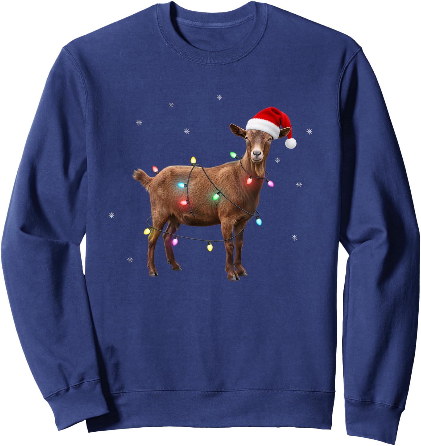 Christmas Goat with Santa Hat and Lights Funny Holiday Kids Sweatshirt - Sweatshirt | Navy