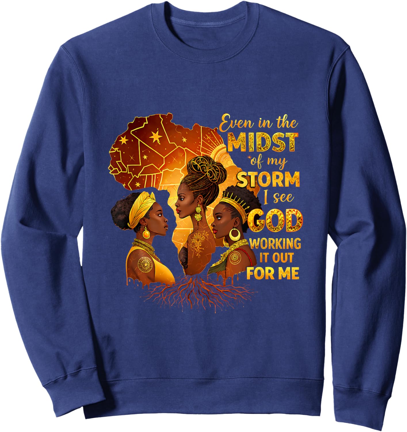 Queen Dope Blessed Afrocentric Melanin Black History Pride Sweatshirt - Sweatshirt | Navy