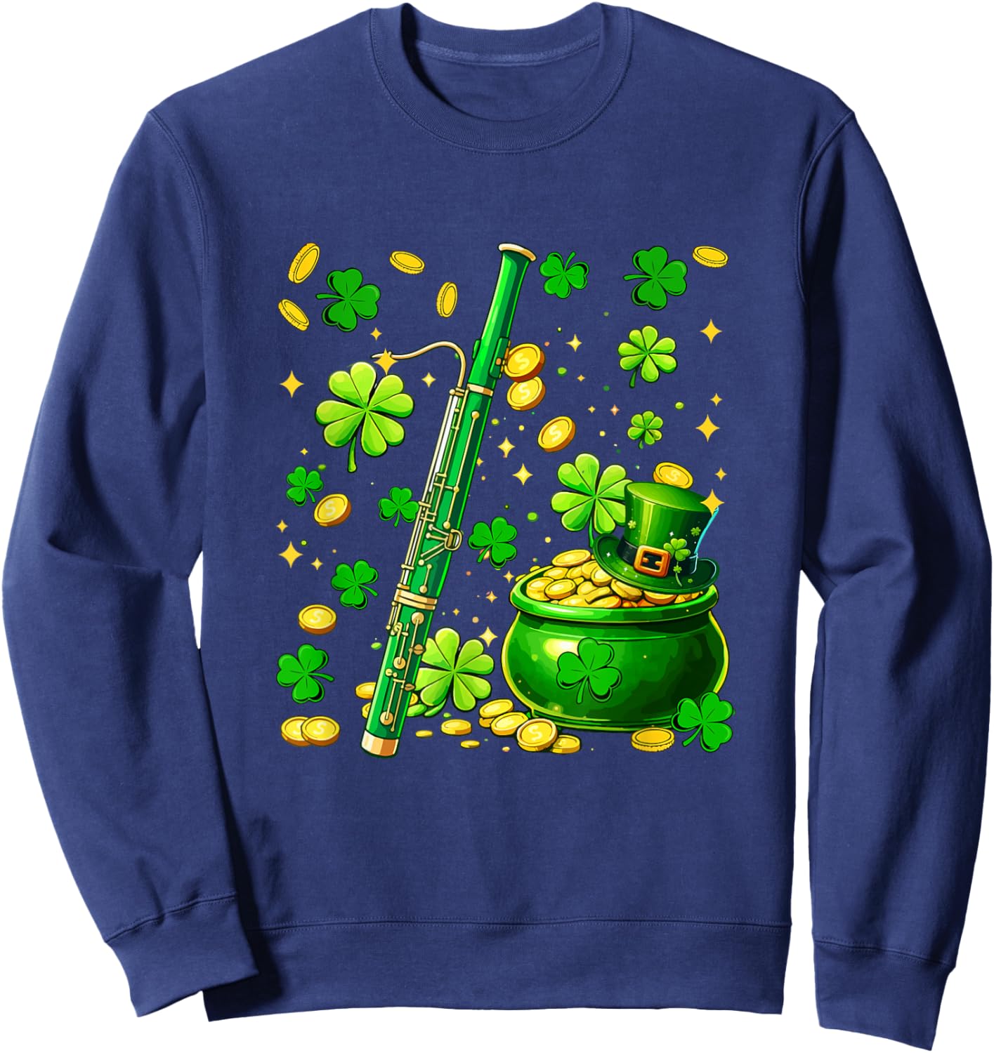 Bassoon Instrumentalist St. Patrick's Day Shamrocks Coins Sweatshirt - Sweatshirt | Navy