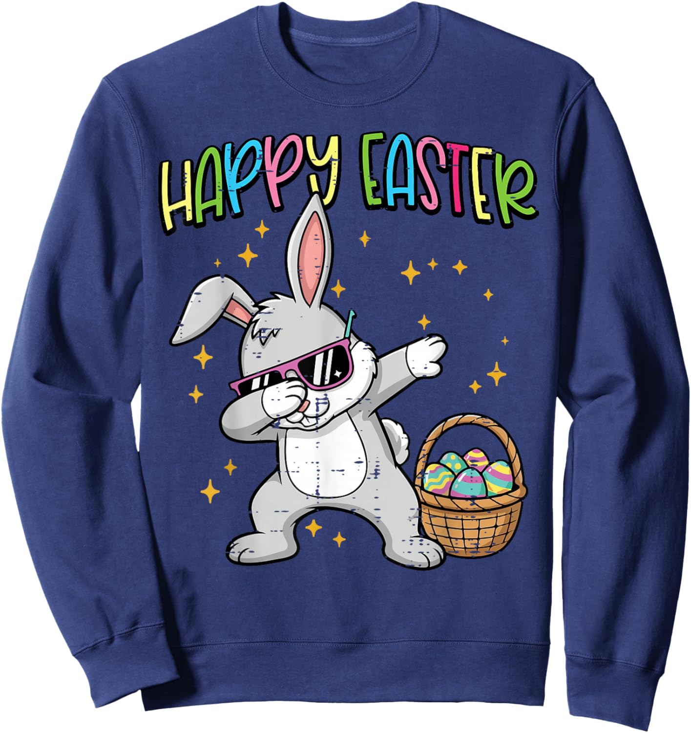Happy Easter Dabbing Bunny Egg Basket Boys Kids Men Women Sweatshirt - Sweatshirt | Navy