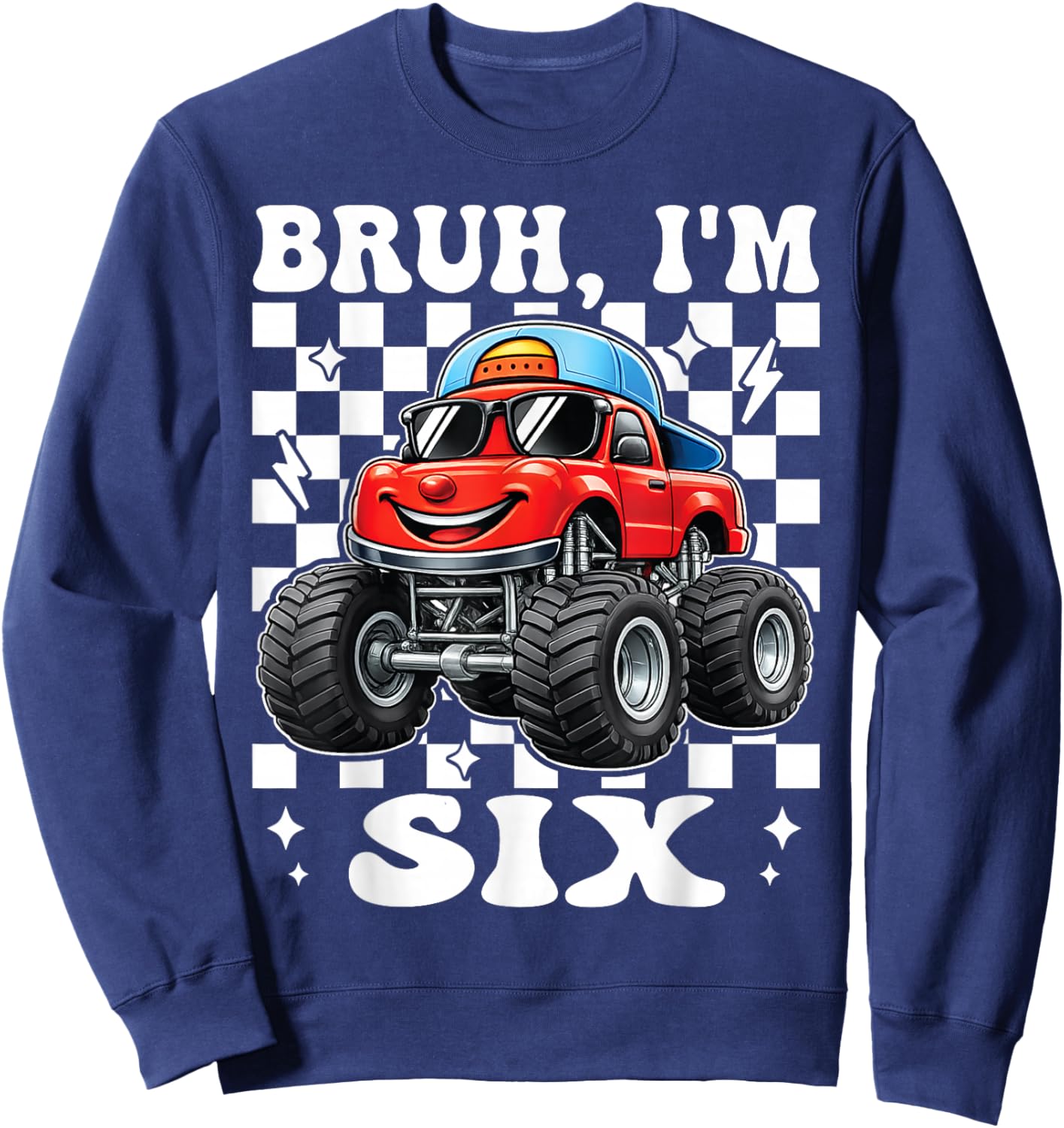 6th Birthday Monster Truck 6 Year Old Boys 6th Party Boys Sweatshirt - Sweatshirt | Navy