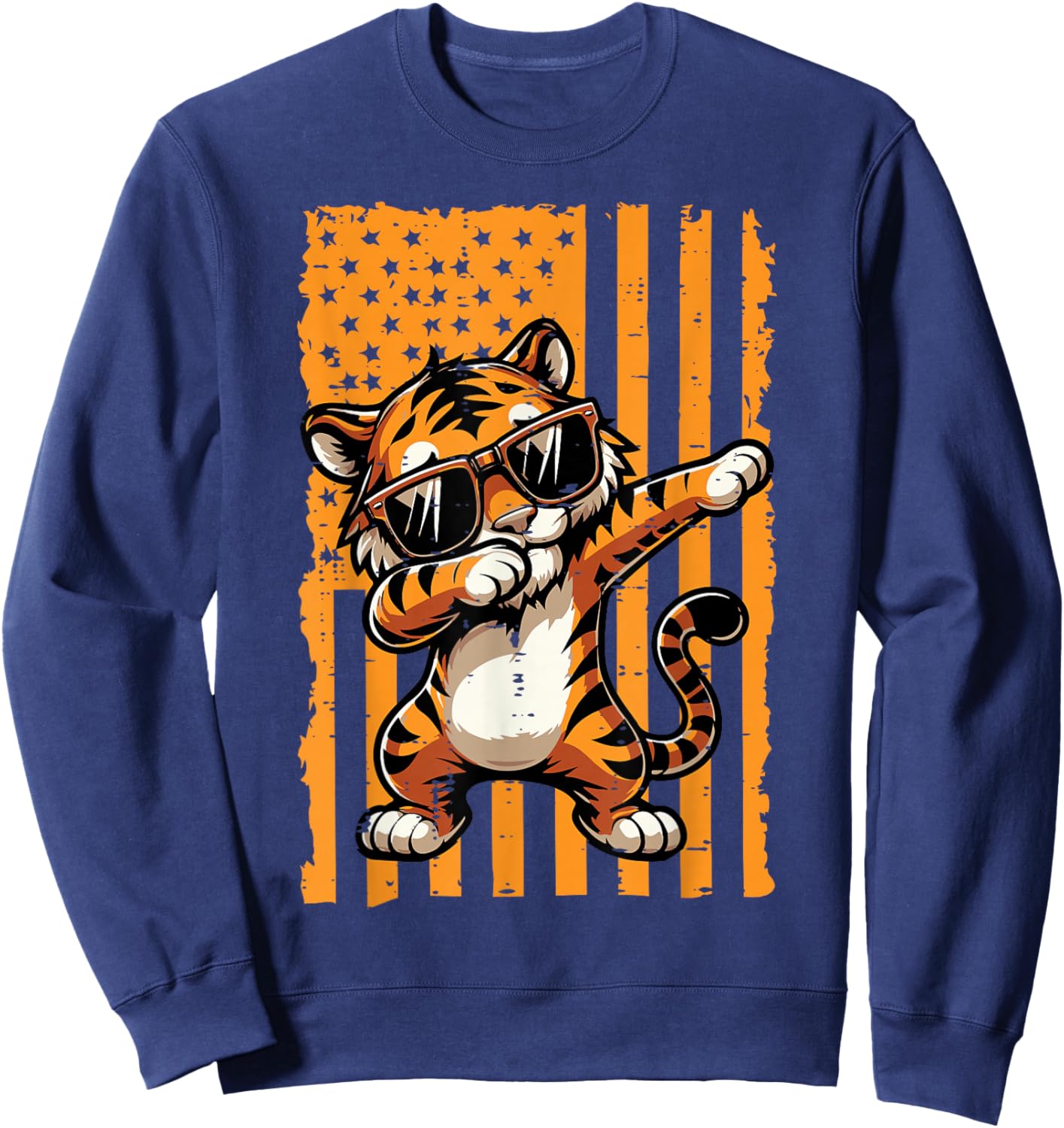 US Flag Dabbing Tiger Dab Boys Youth Teen Kids Men Girls Sweatshirt - Sweatshirt | Navy