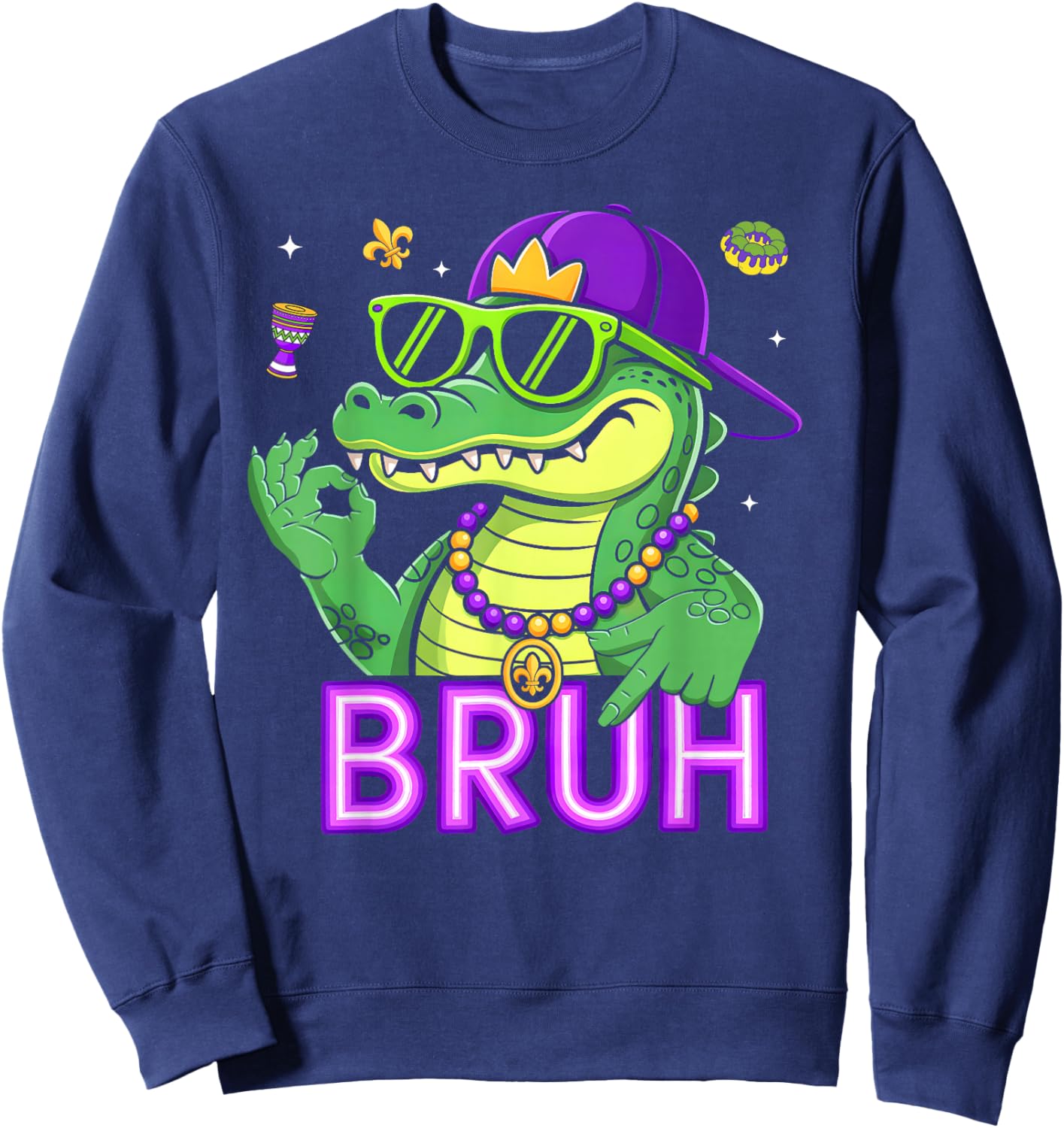 Funny Six Seven Bruh Mardi Gras Mardigator Alligator 67 Meme Sweatshirt - Sweatshirt | Navy