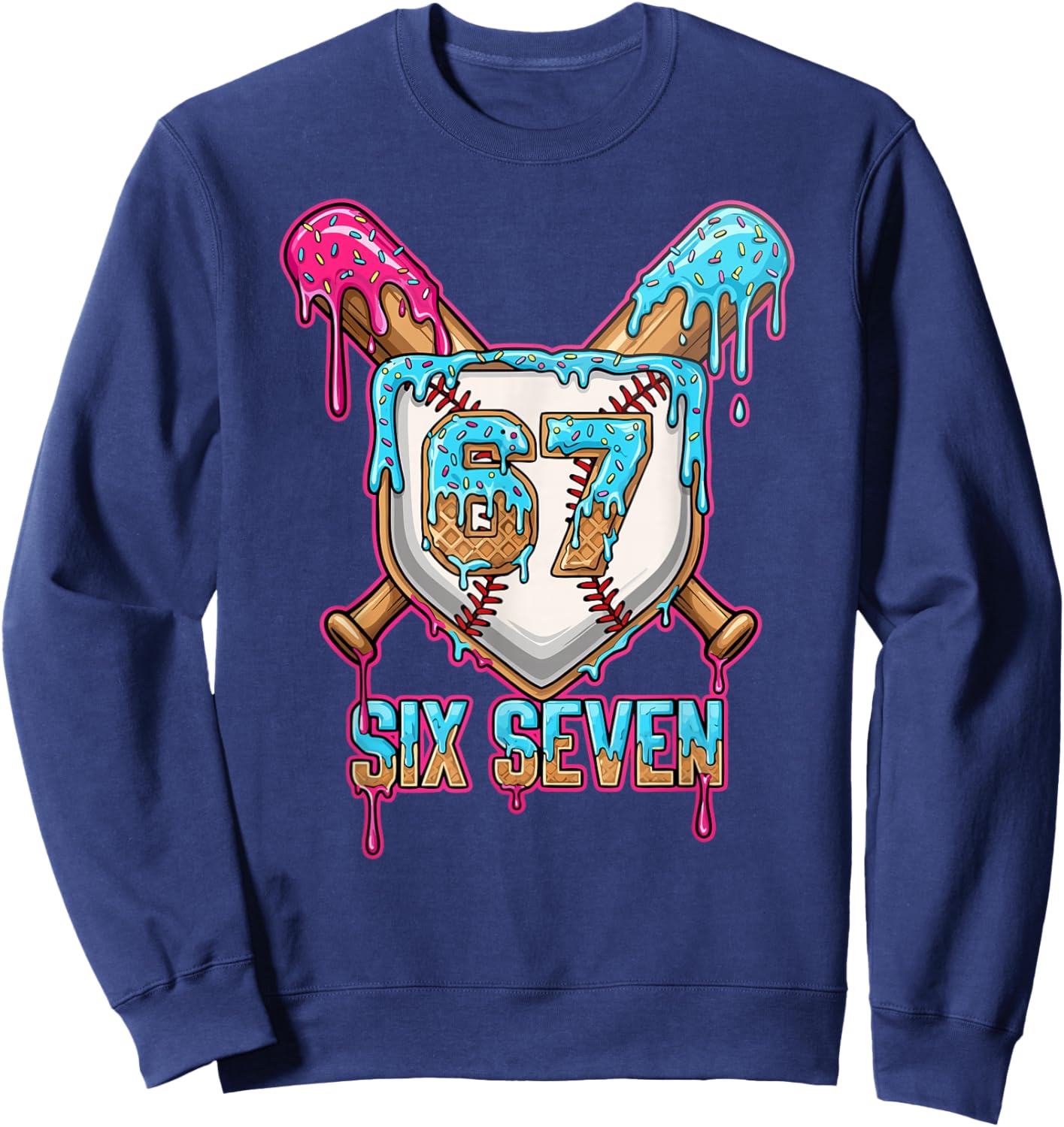 Baseball Drip Number 67 Player 6-7 Six Seven Meme Gen Alpha Sweatshirt - Sweatshirt | Navy