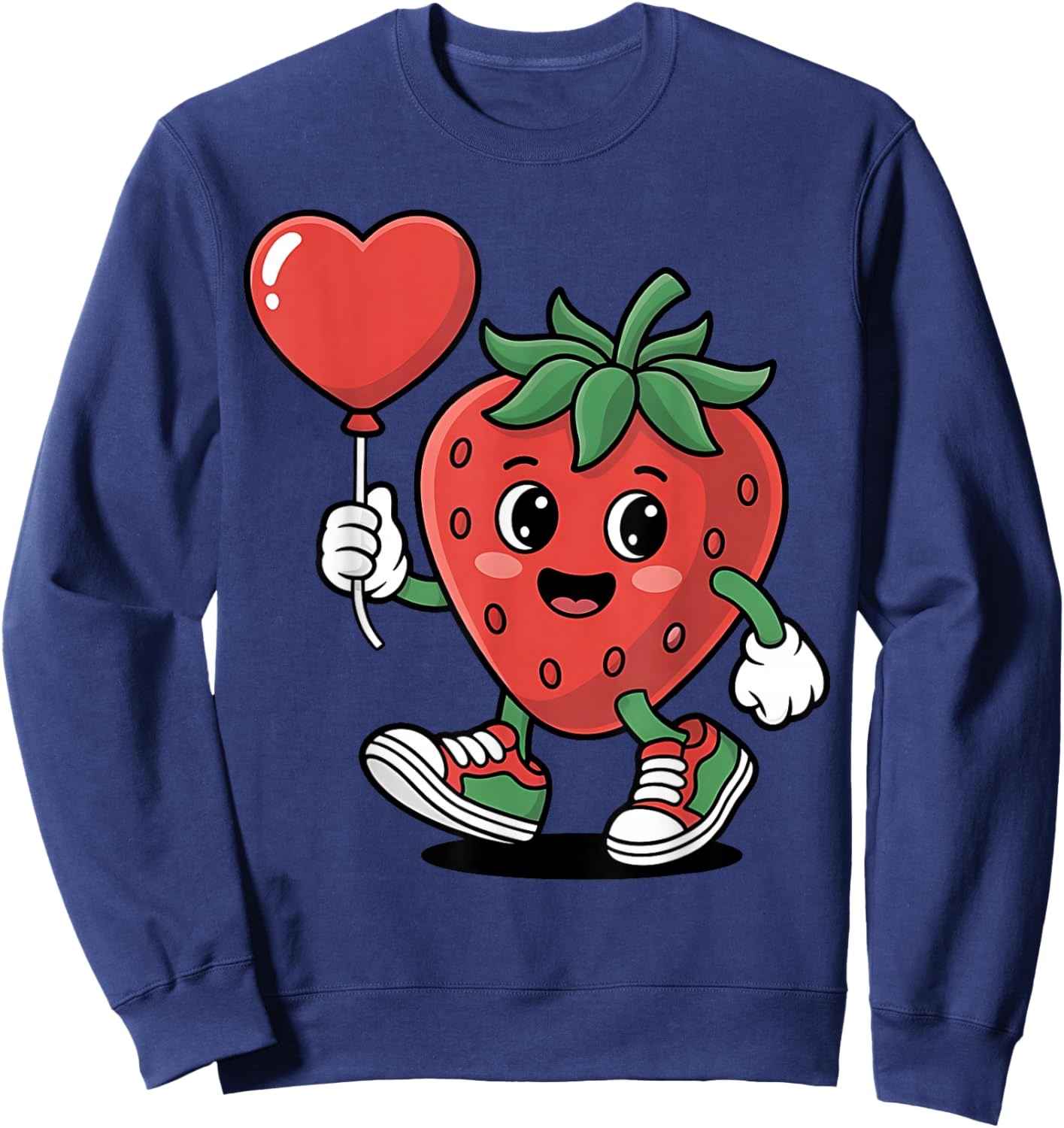 Strawberry with Heart Balloon Valentine's Day Women Girls Sweatshirt - Sweatshirt | Navy