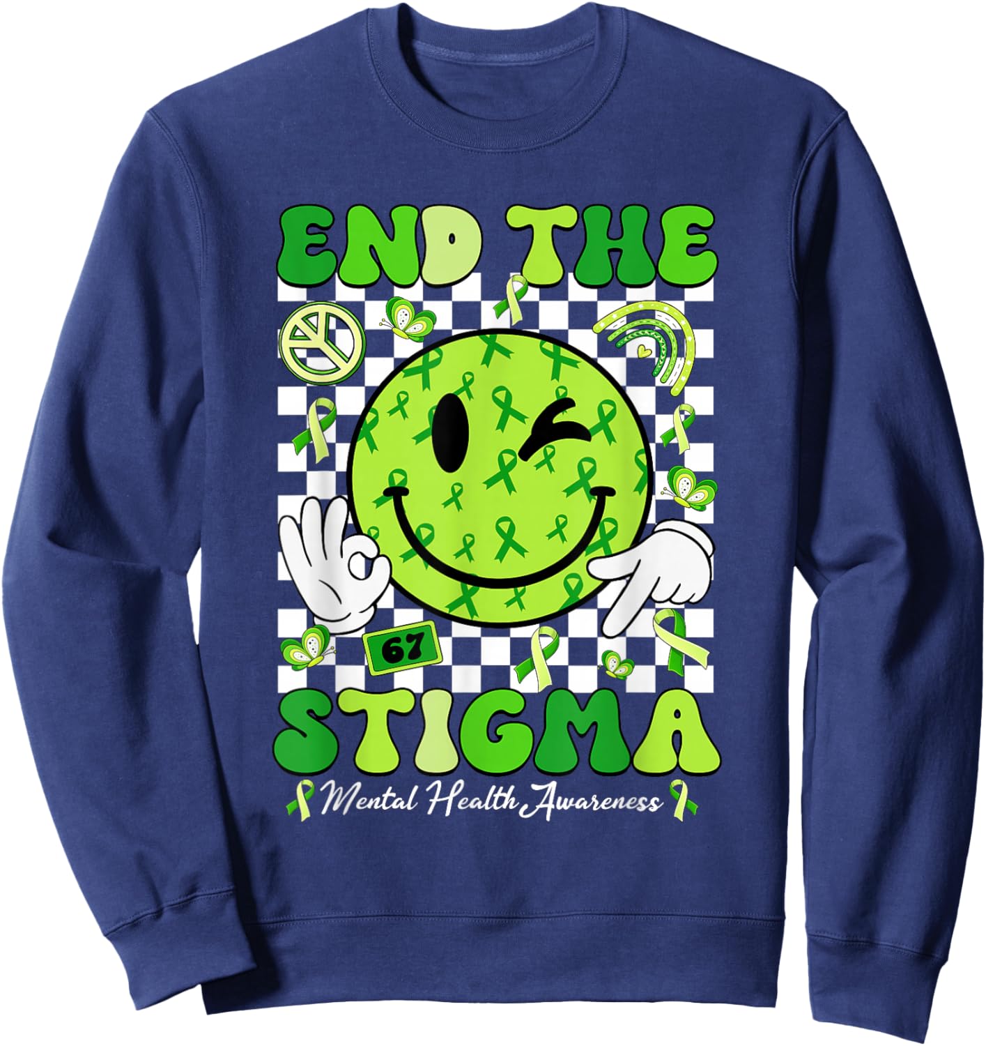 End The Stigma Mental Health Matters Awareness Brain Illness Sweatshirt - Sweatshirt | Navy