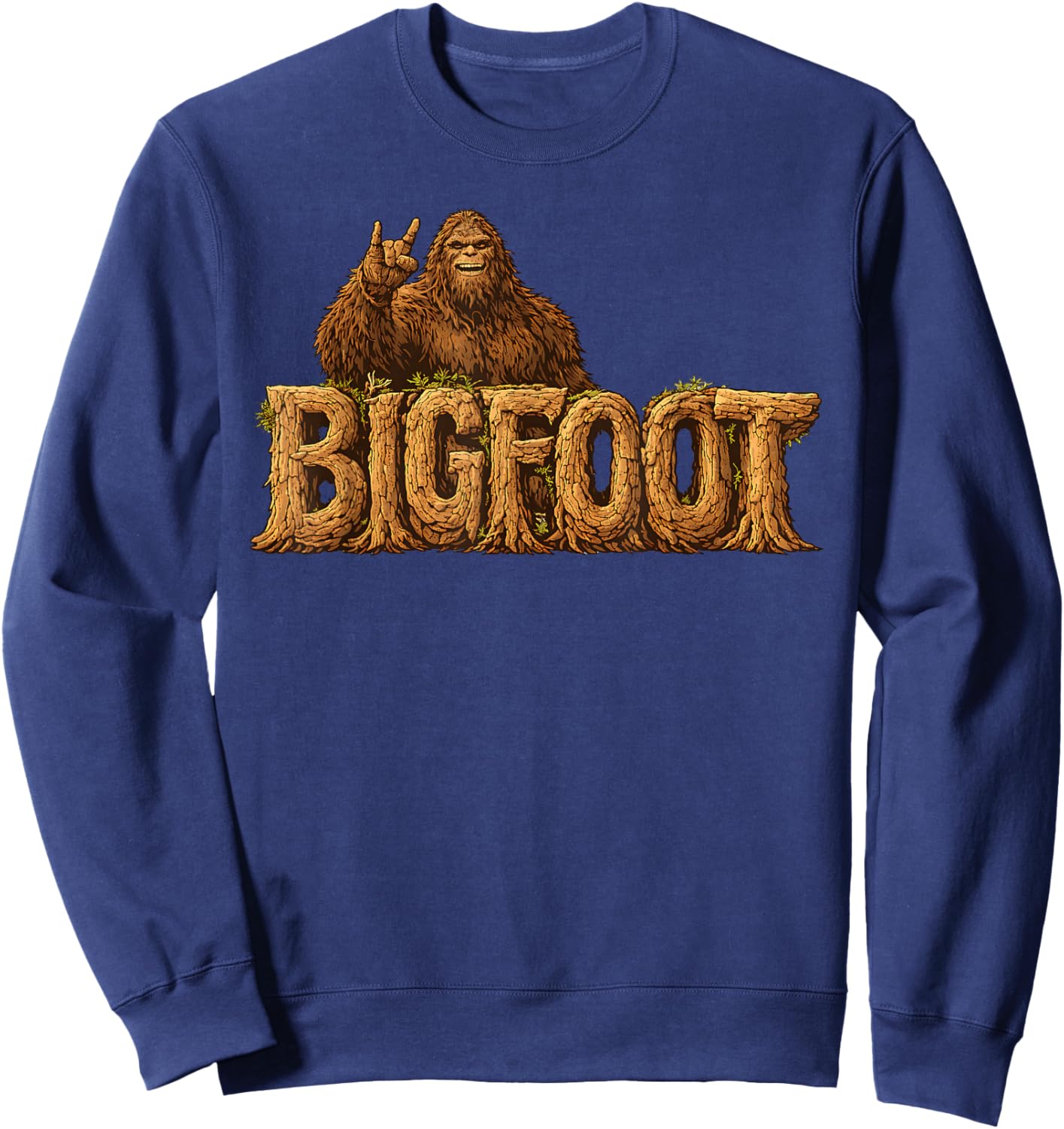 Funny Big Foot Rock On Hand Sign Adventure Sasquatch Bigfoot Sweatshirt - Sweatshirt | Navy