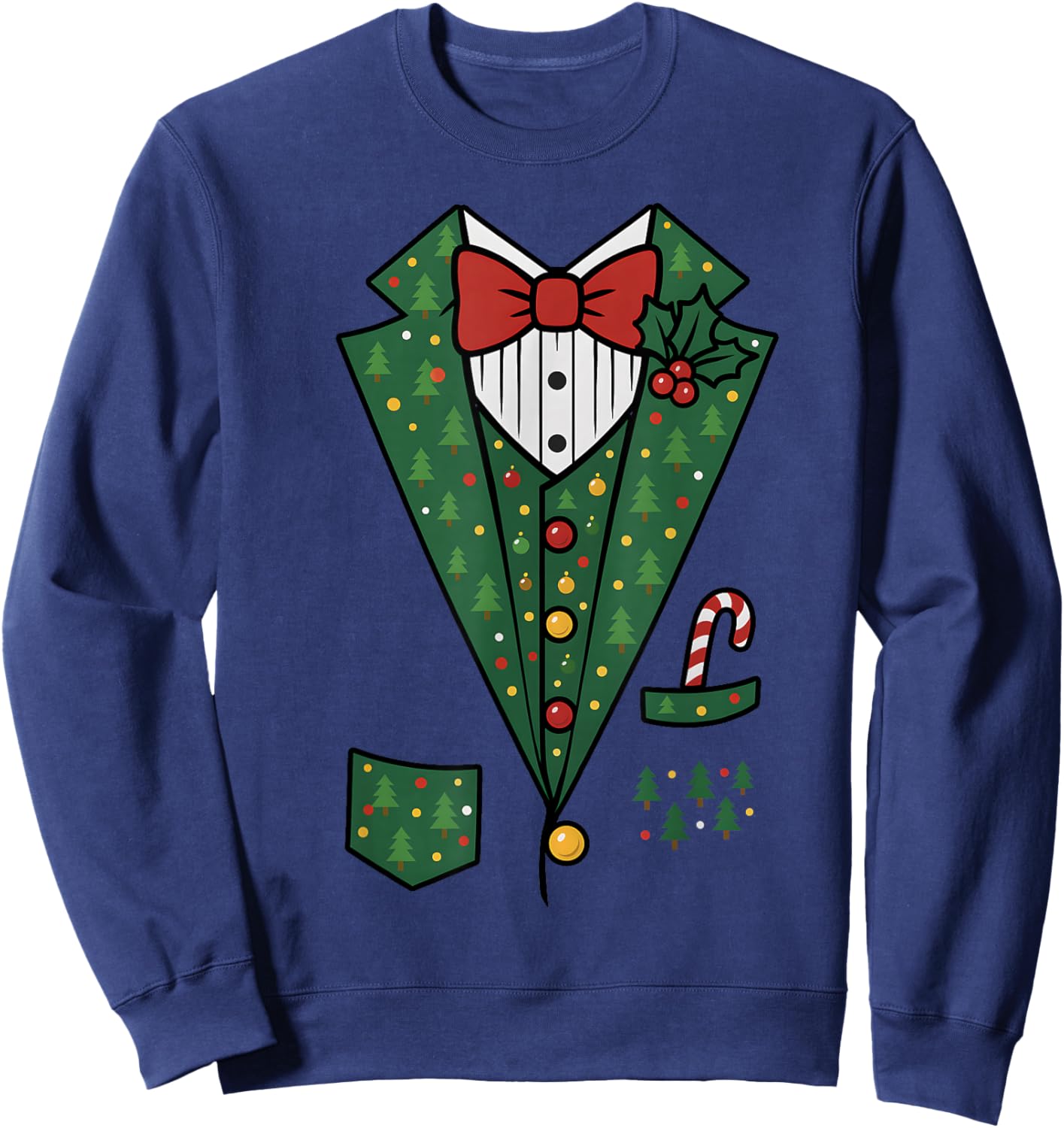 Bowtie Vest Mistletoe Candy Funny Christmas Celebrate Family Sweatshirt - Sweatshirt | Navy